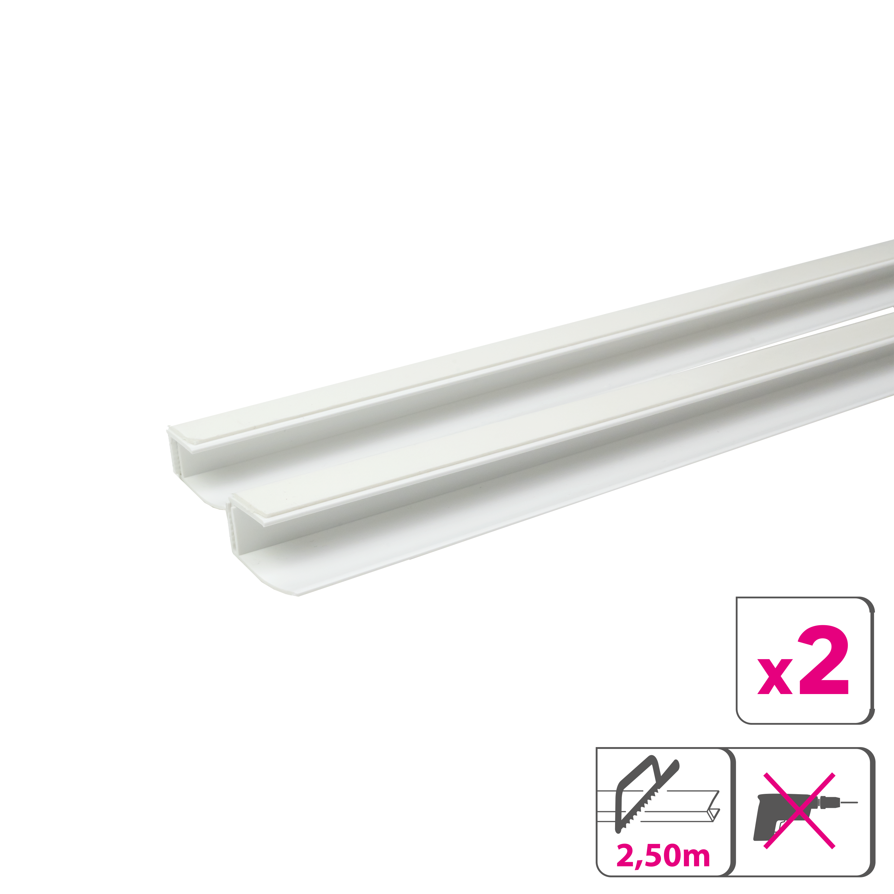 Lot de 2 profils latéraux adhésifs INSPIRE blancs, 250 cm pour store enrouleur - 2