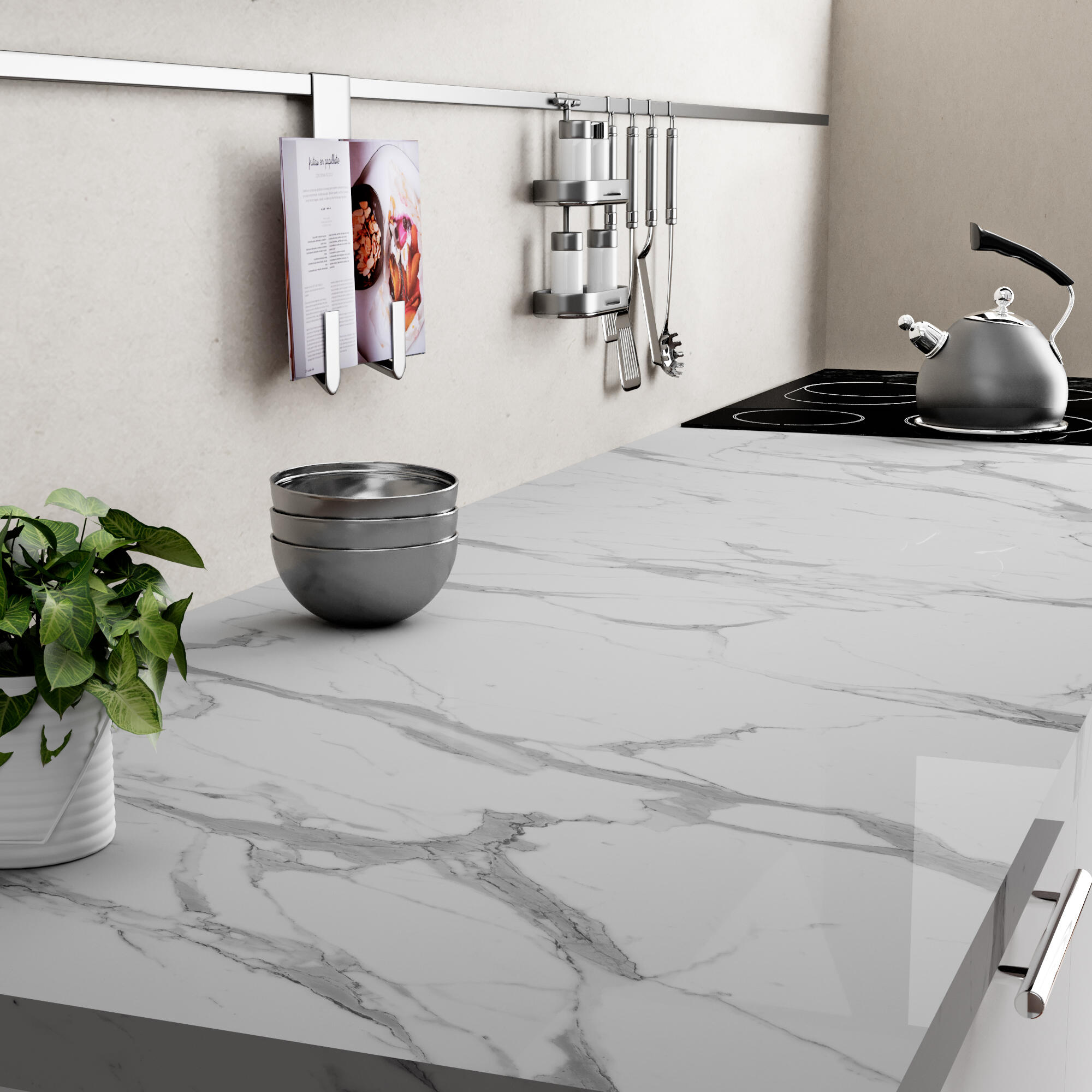 Tampo de bancada Hidro Marmol branco 360x63x3.8 cm BL6019 - 7