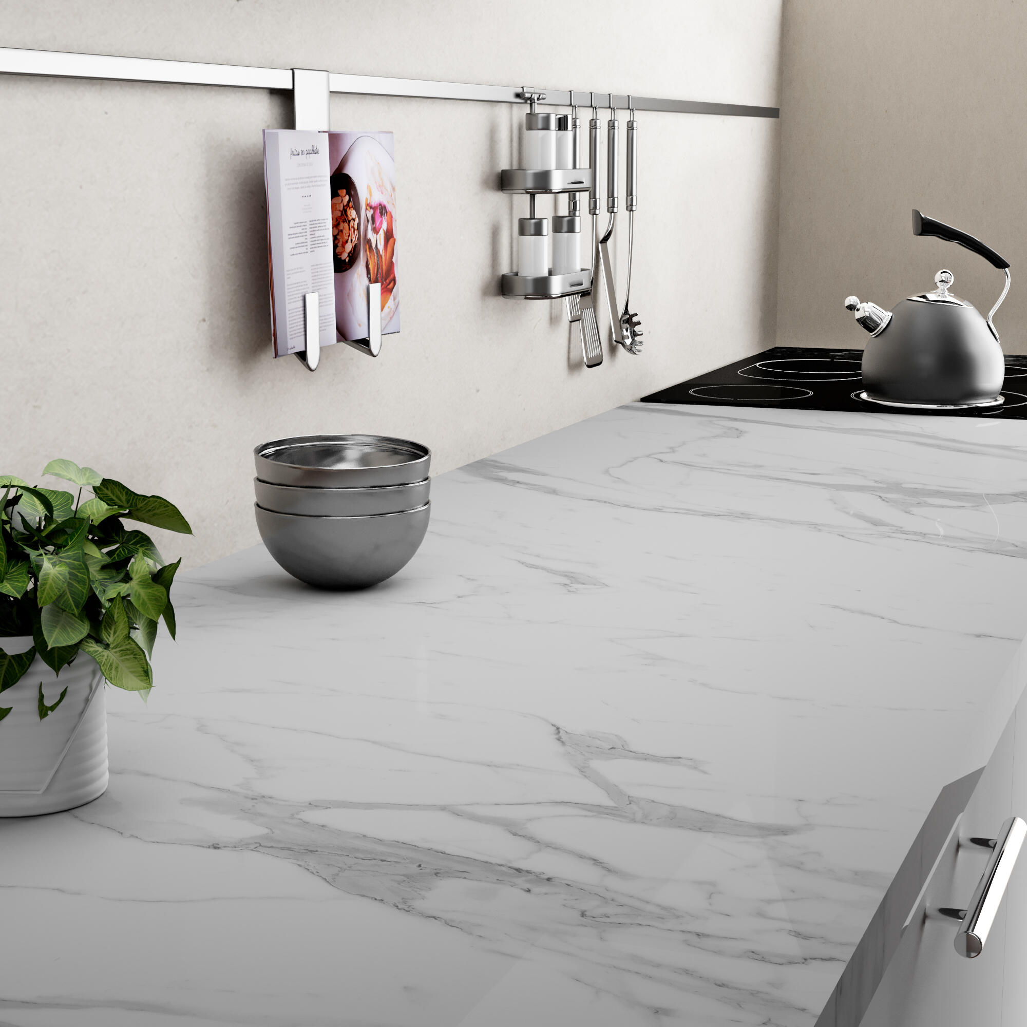 Tampo de bancada Hidro Marmol branco 360x63x3.8 cm BL6019 - 4