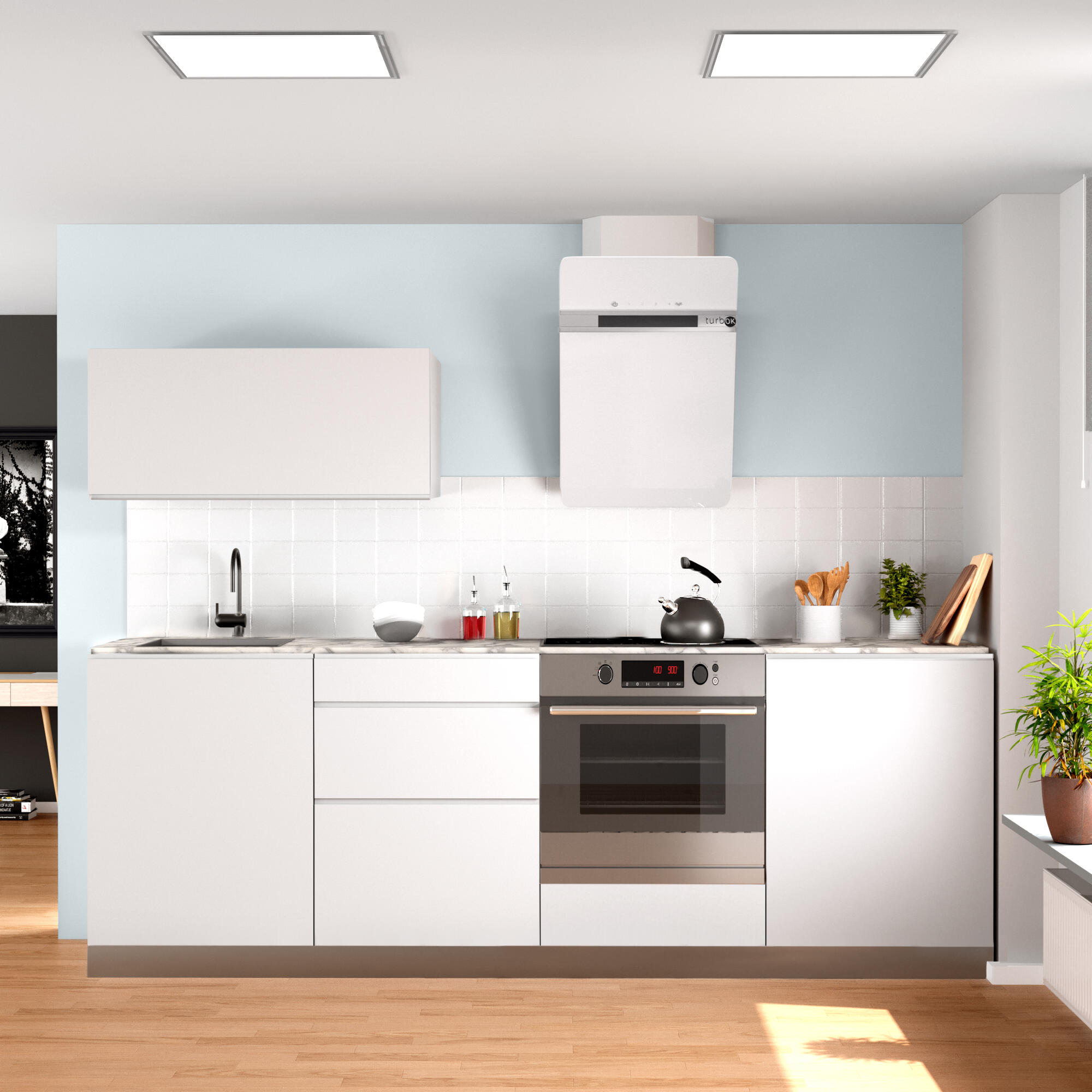 Cocina en kit delinia id con muebles altos tokyo blanco mate 240 cm