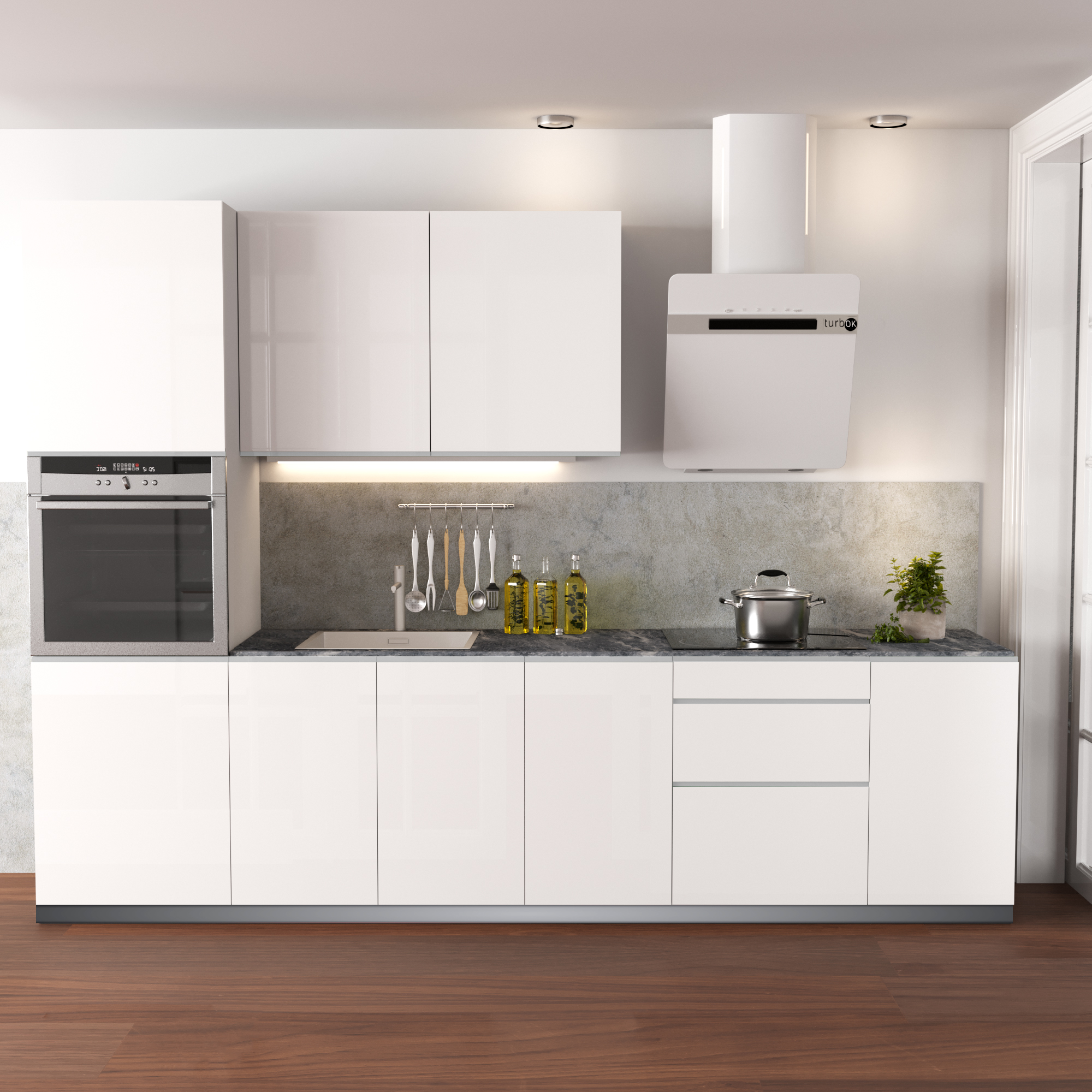 Cocina en kit delinia id con altos mikonos blanco brillo 3.00 m