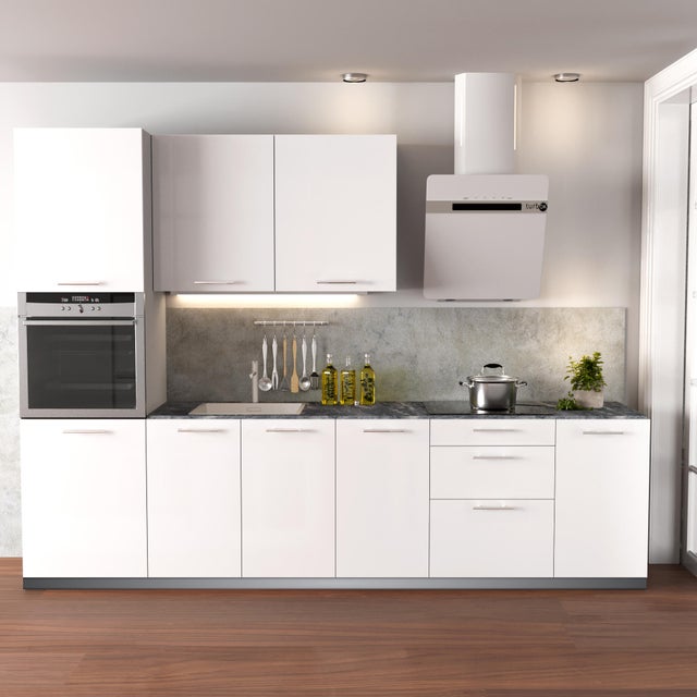 Cocina en kit DELINIA ID con altos SEVILLA blanco brillo 3.00 m