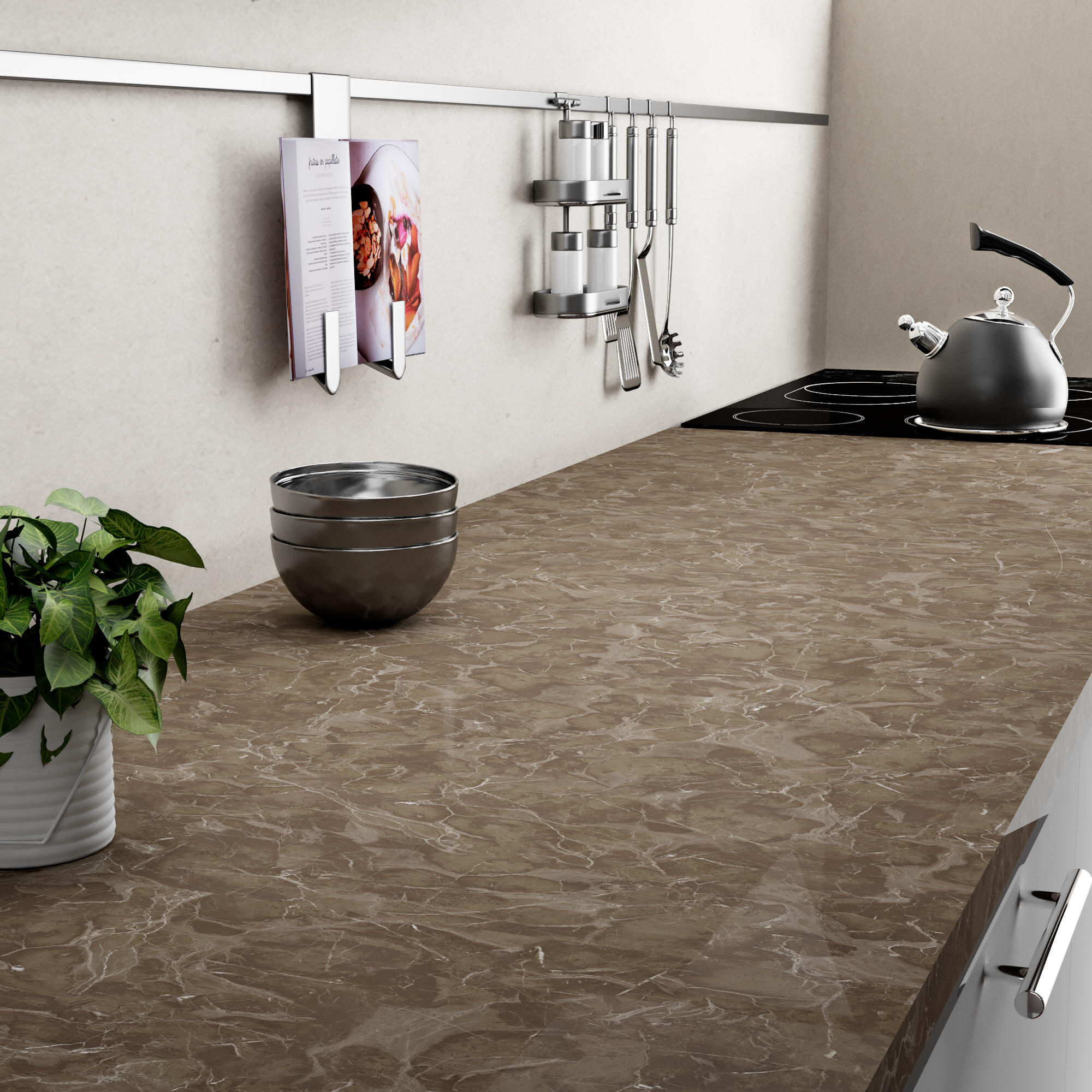 Tampo de bancada imitação pedra 360X62X3.8CM MÁRMORE CASTANHO BRILHO - 2