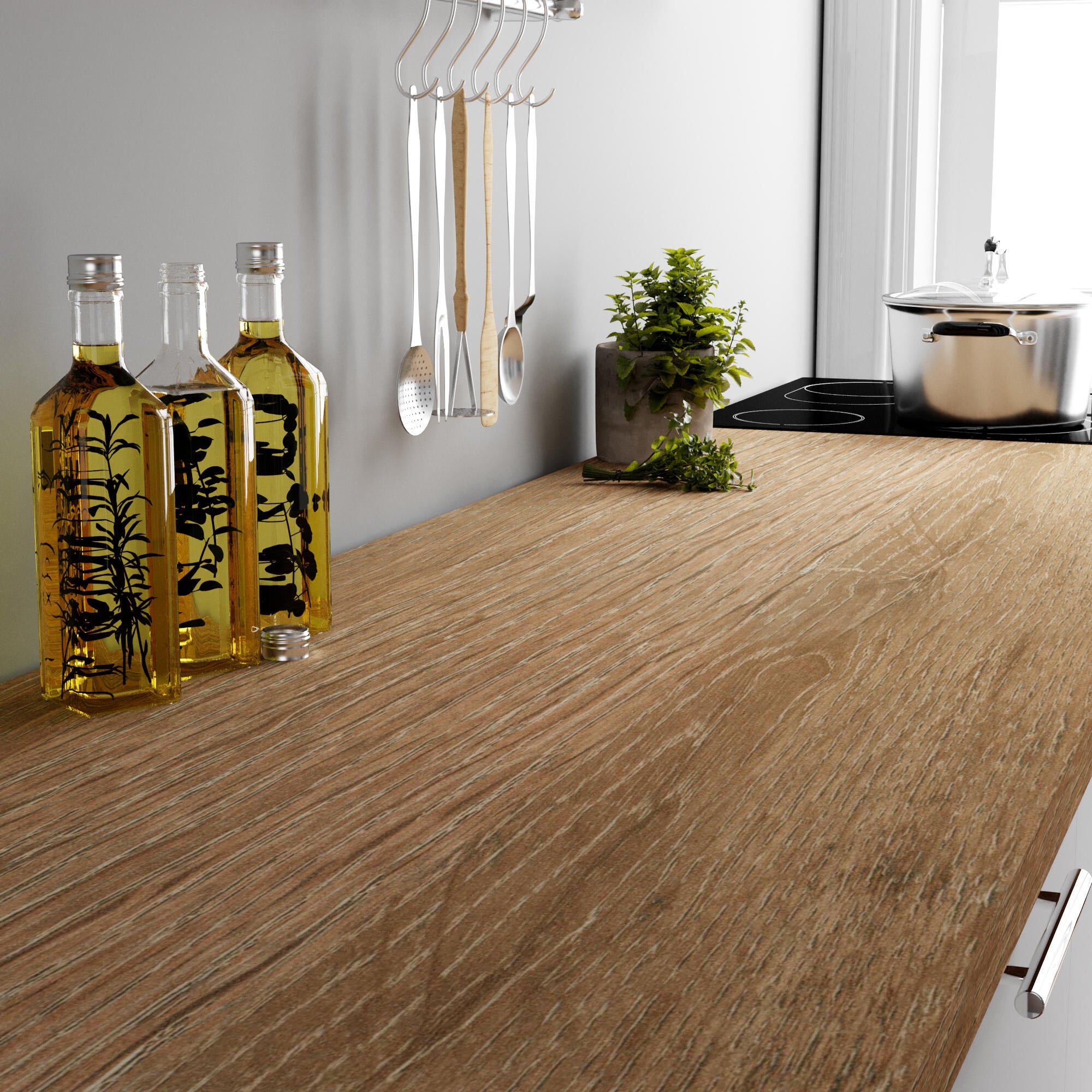 Encimera de cocina laminada Sevilla roble 360x63 cm espesor 30mm - 3