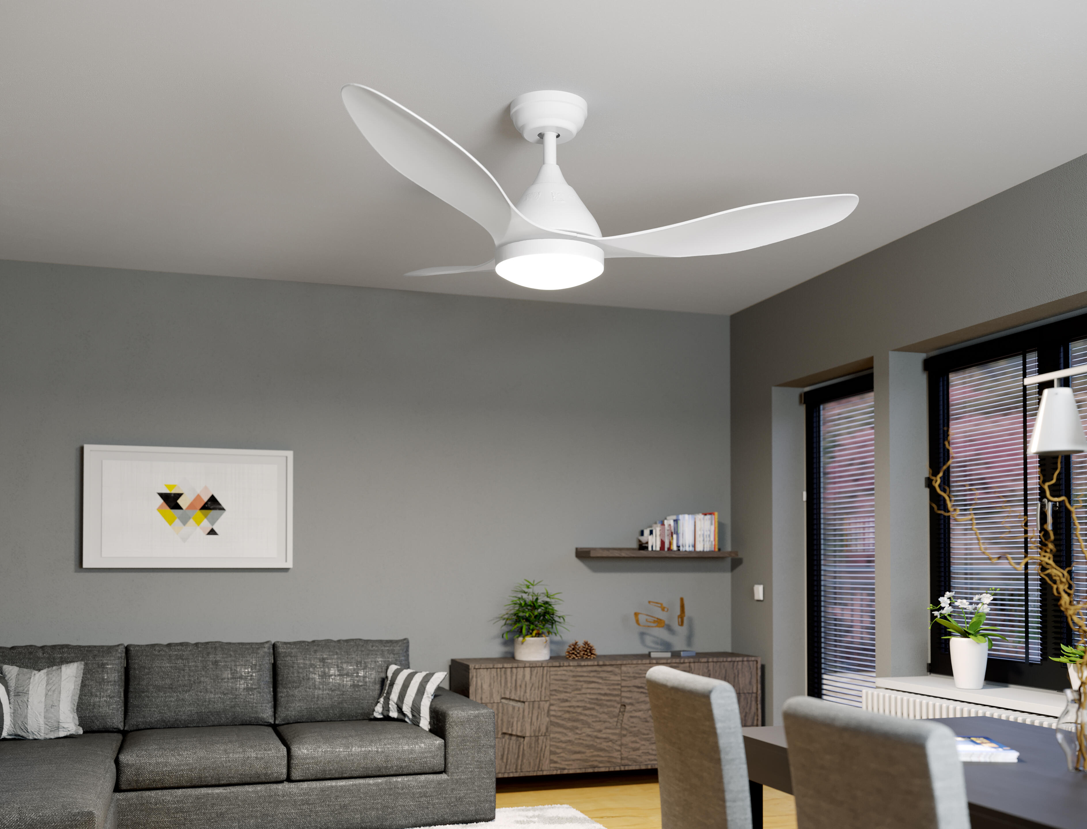 Ventilador de techo con luz silencioso DC 36W con mando ø120 cm Stel CRISTAL RECORD blanco luz CCT 3 aspas| 5 velocidades| brisa| recomendado de 20 a 40m² - 7