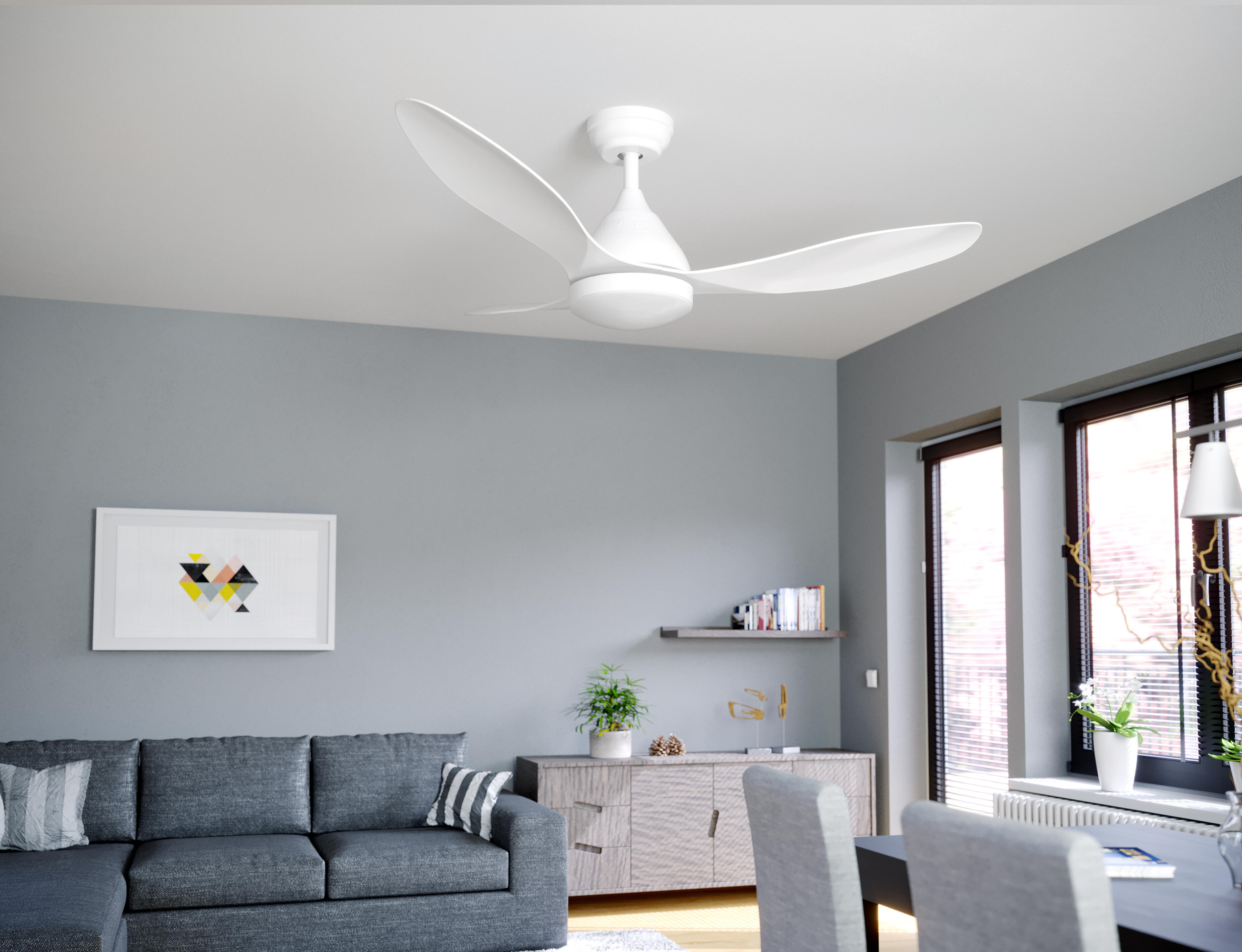 Ventilador de techo con luz silencioso DC 36W con mando ø120 cm Stel CRISTAL RECORD blanco luz CCT 3 aspas| 5 velocidades| brisa| recomendado de 20 a 40m² - 2