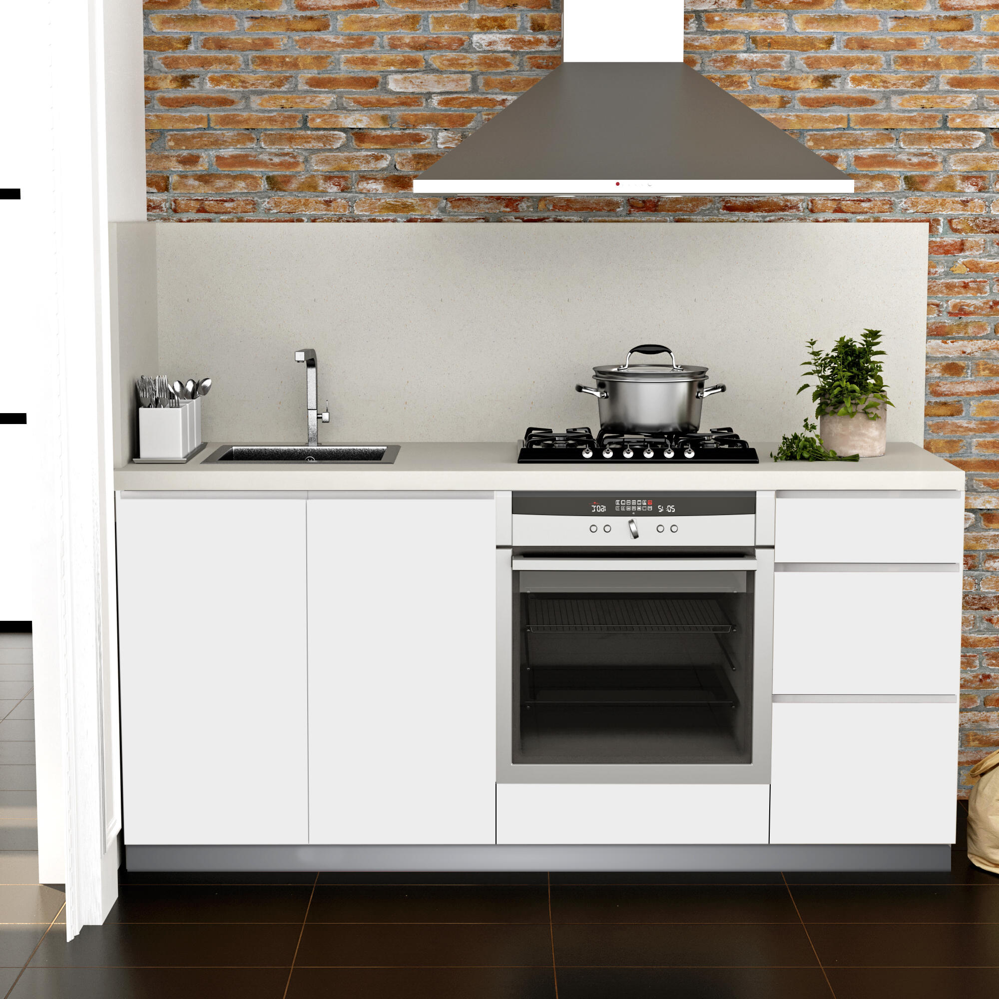 Cocina en kit mikonos blanco 180 cm con 3 módulos bajos