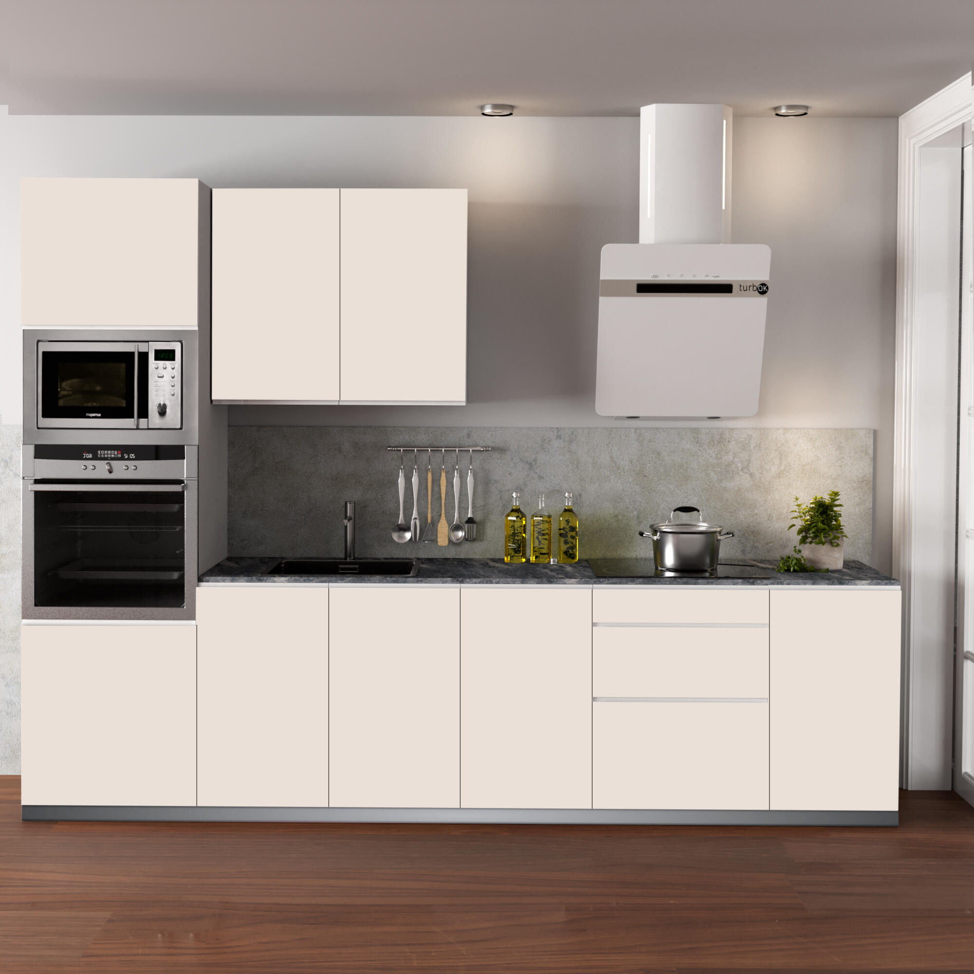 Cocina en kit mikonos 300 cm con 1 módulo alto + 4 módulos bajos