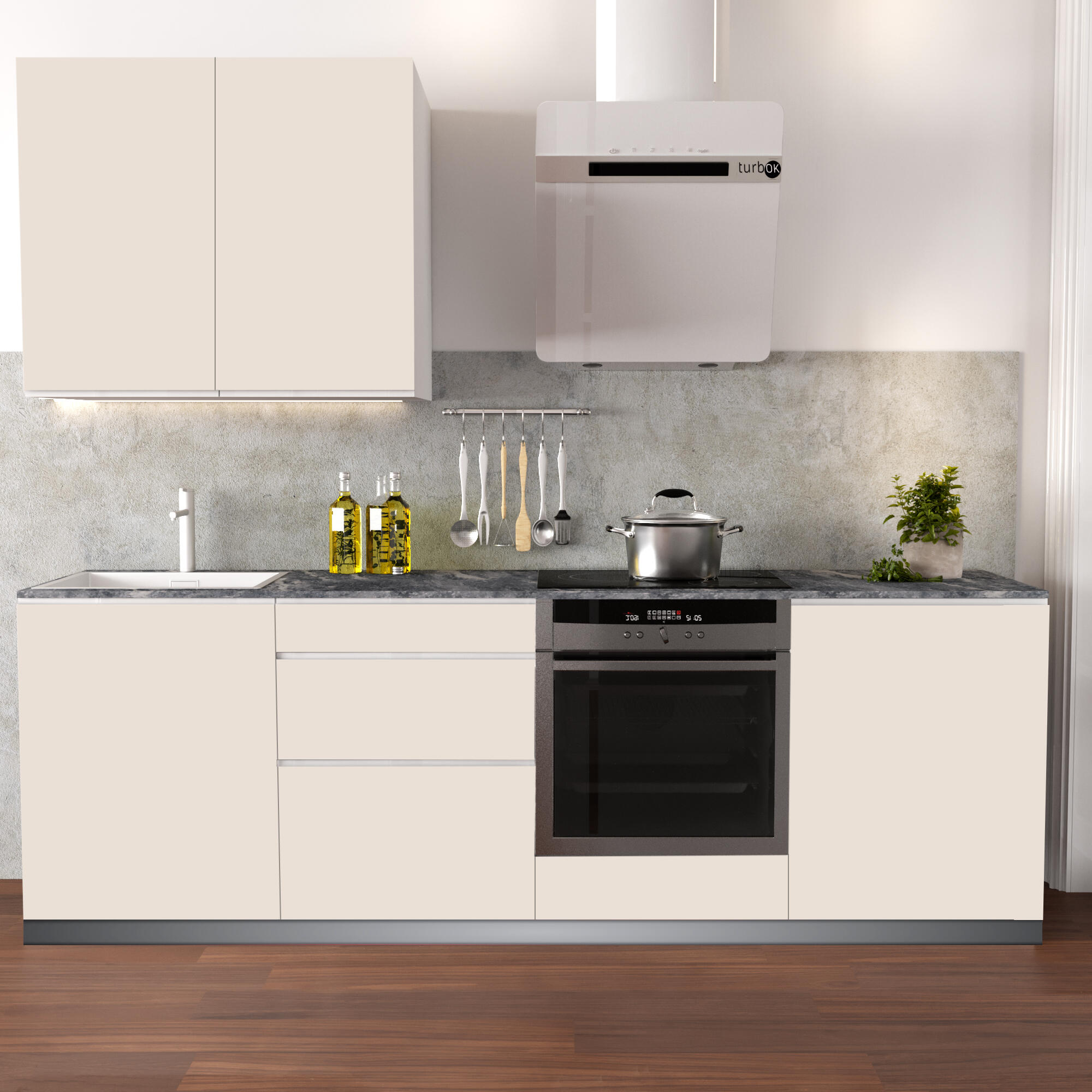 Cocina en kit mikonos 240 cm con 1 módulo alto + 4 módulos bajos