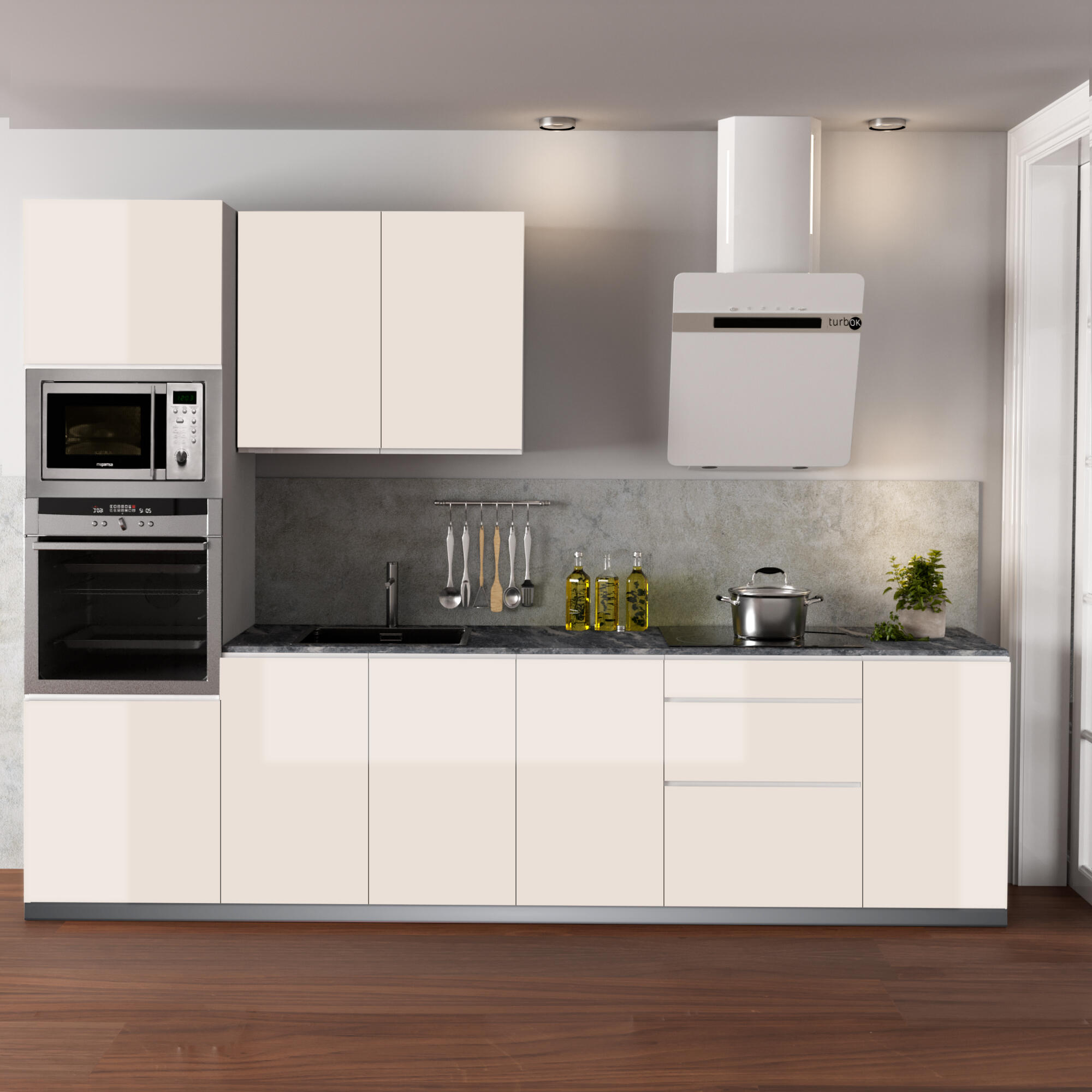 Cocina en kit mikonos 300 cm con 1 módulo alto + 4 módulos bajos