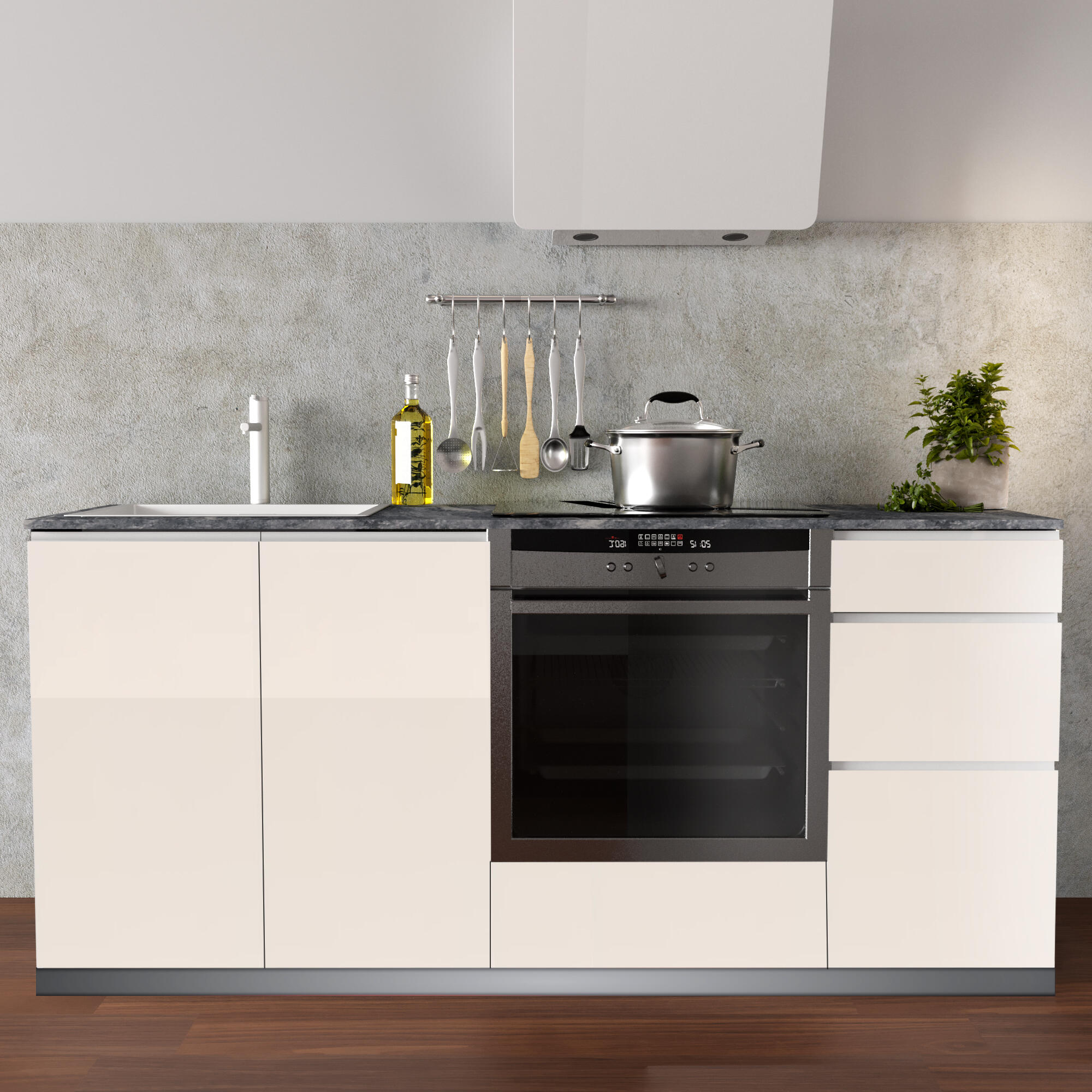 Cocina en kit mikonos 180 cm con 3 módulos bajos