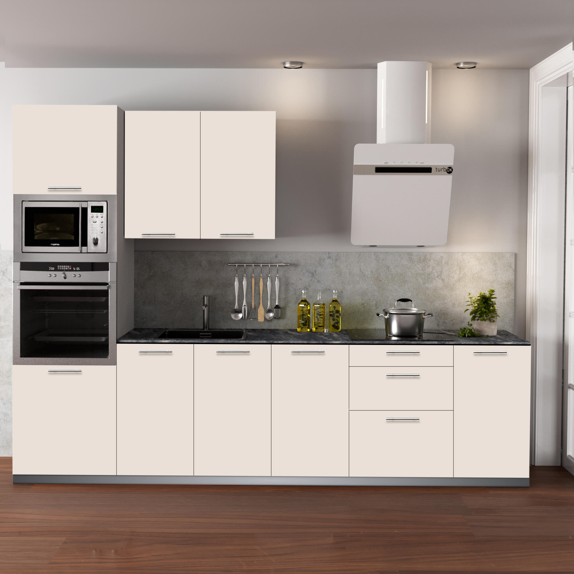 Cocina en kit atenas topo 300 cm con 1 módulo alto + 4 módulos bajos