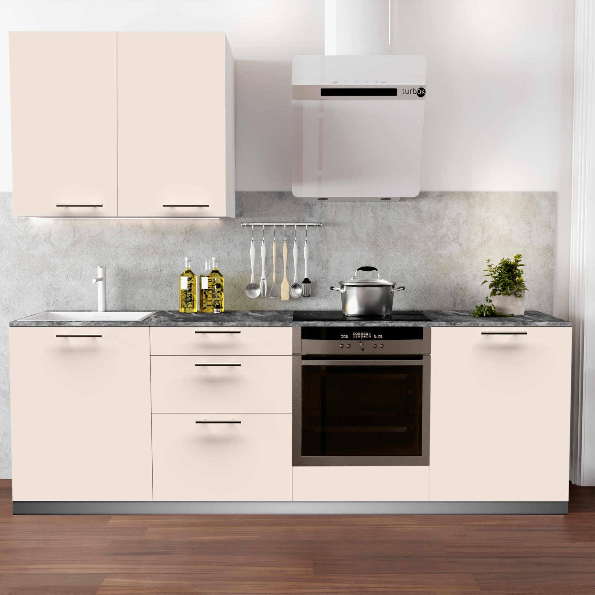 Cocina en kit atenas topo 240 cm con 1 módulo alto + 4 módulos bajos