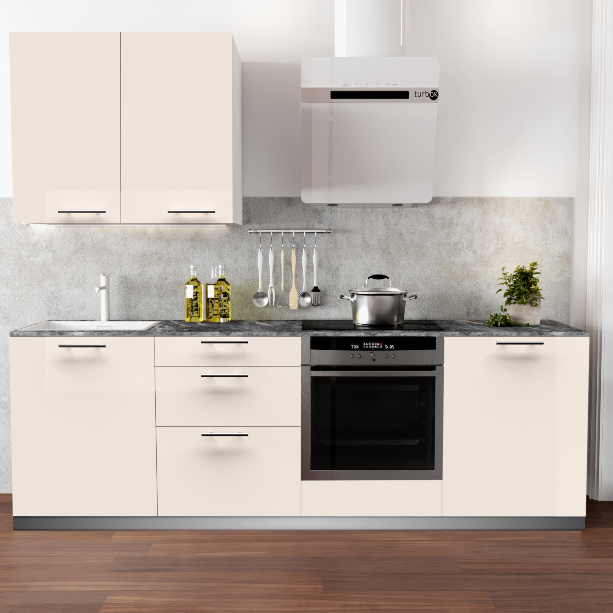 Cocina en kit atenas topo 240 cm con 1 módulo alto + 4 módulos bajos