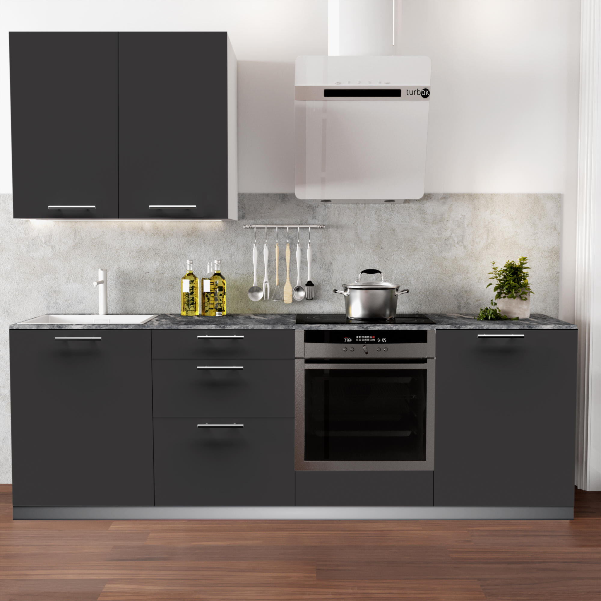 Cocina en kit atenas antracita mate 240 cm con 1 módulo alto + 4 módulos bajos