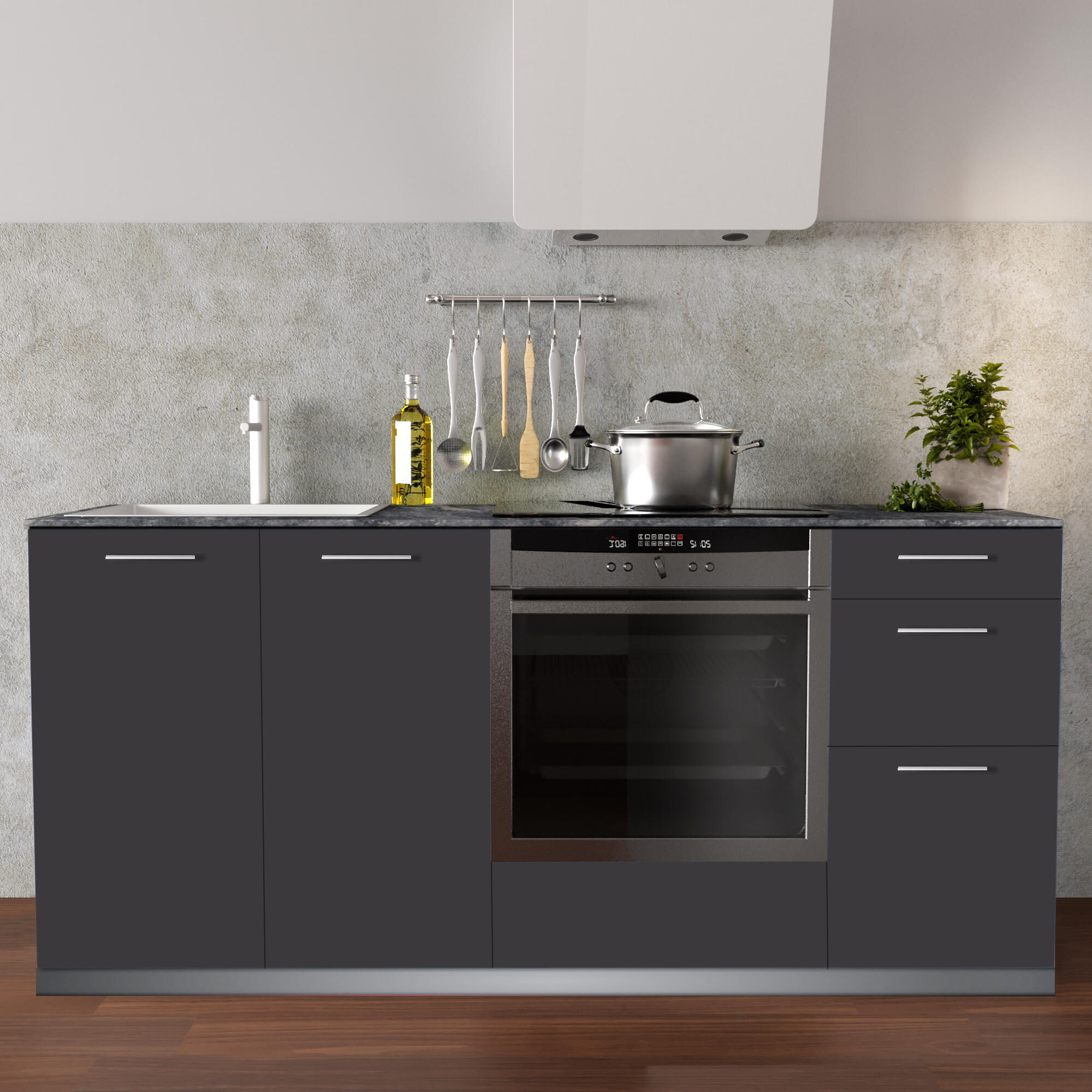 Cocina en kit atenas antracita mate 180 cm con 3 módulos bajos