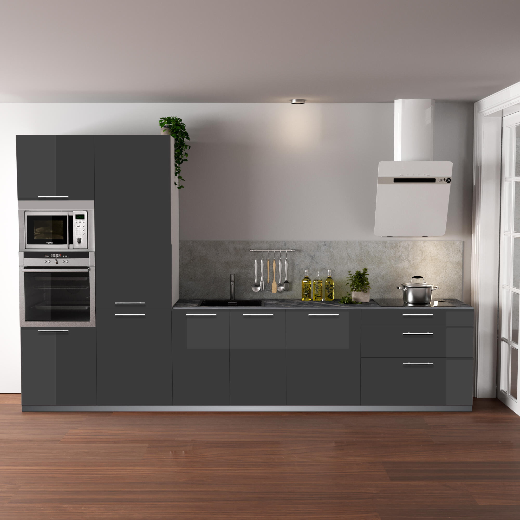 Cocina en kit atenas antracita br 360 cm con 3 módulos bajos