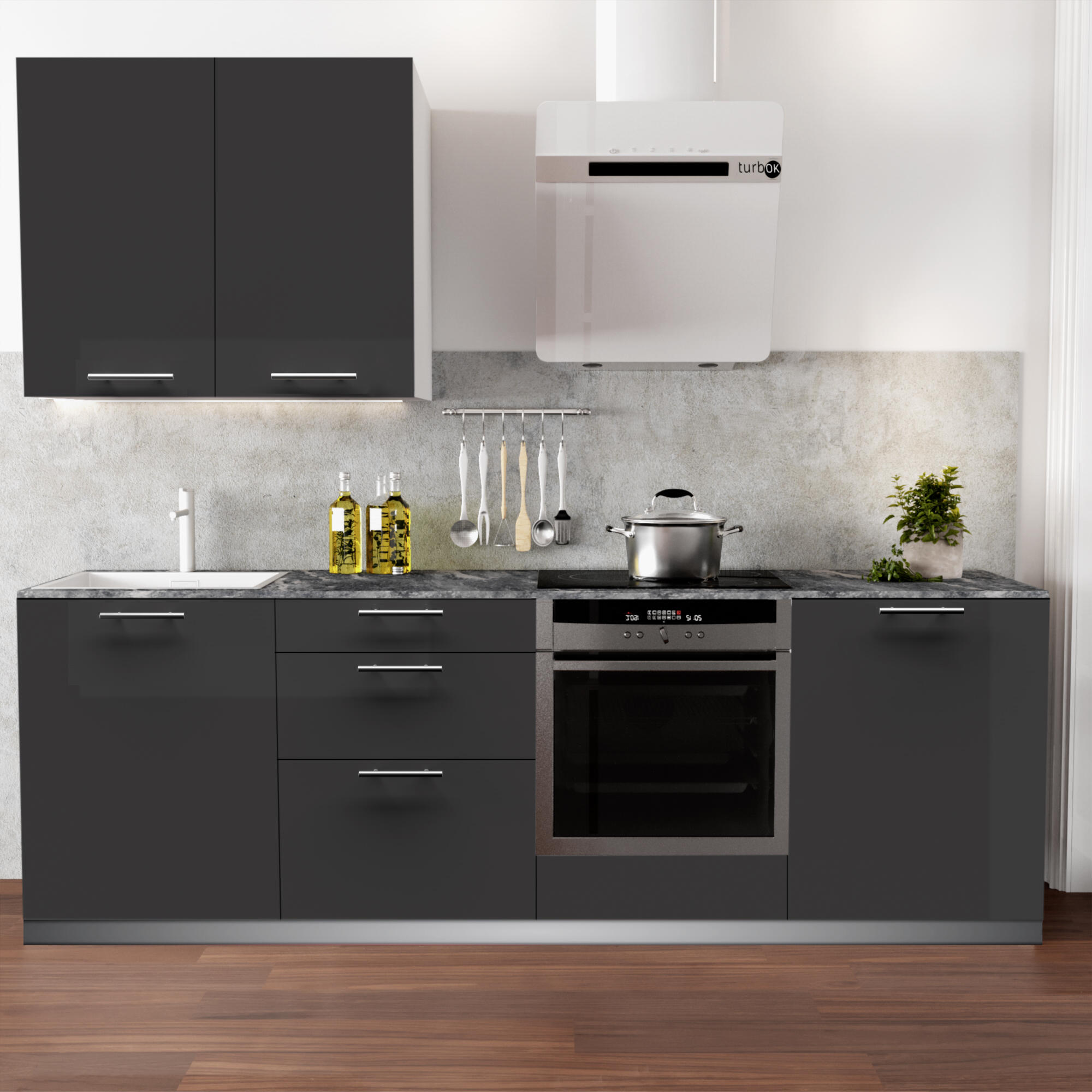 Cocina en kit atenas antracita br 240 cm con 1 módulo alto + 4 módulos bajos