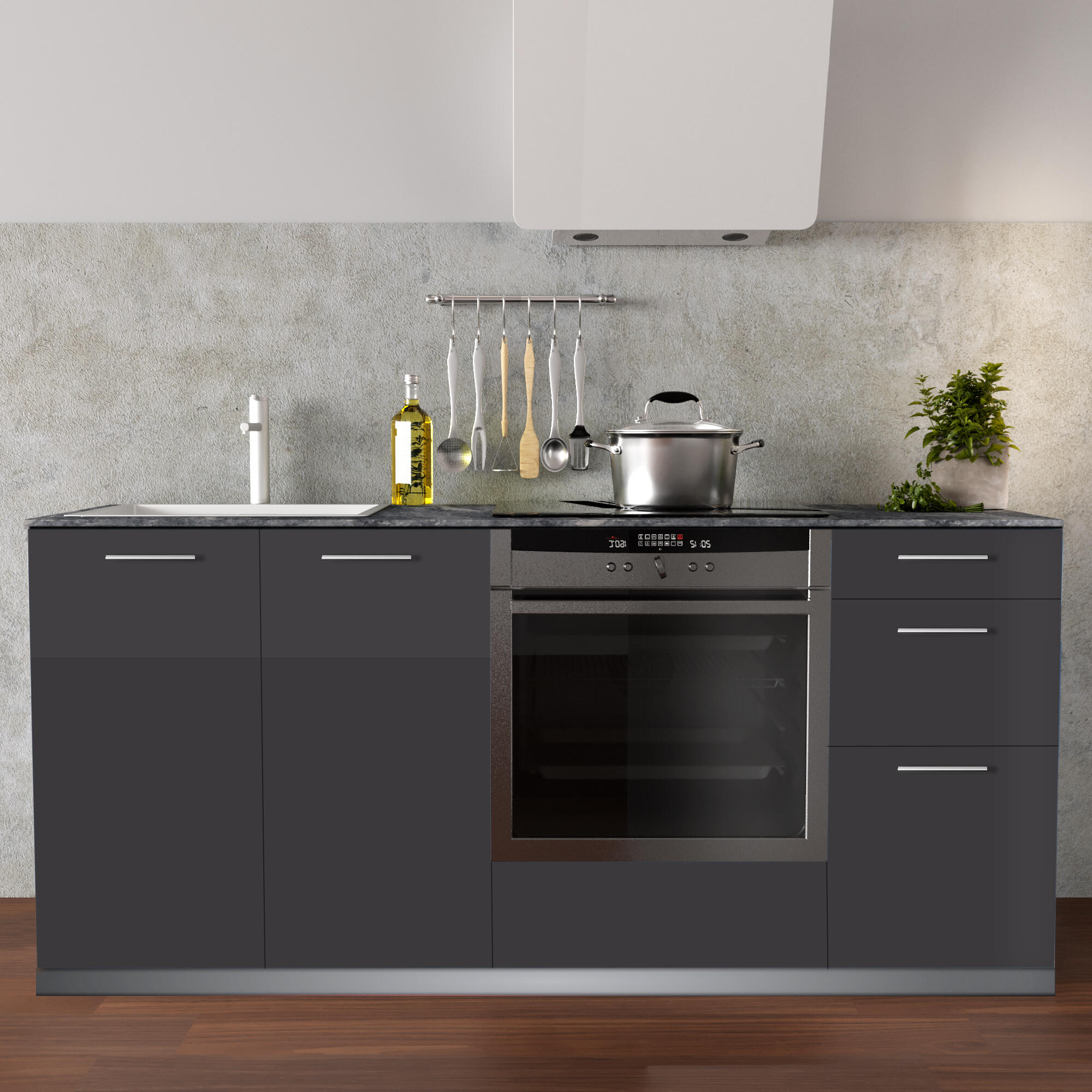 Cocina en kit atenas antracita br 180 cm con 3 módulos bajos