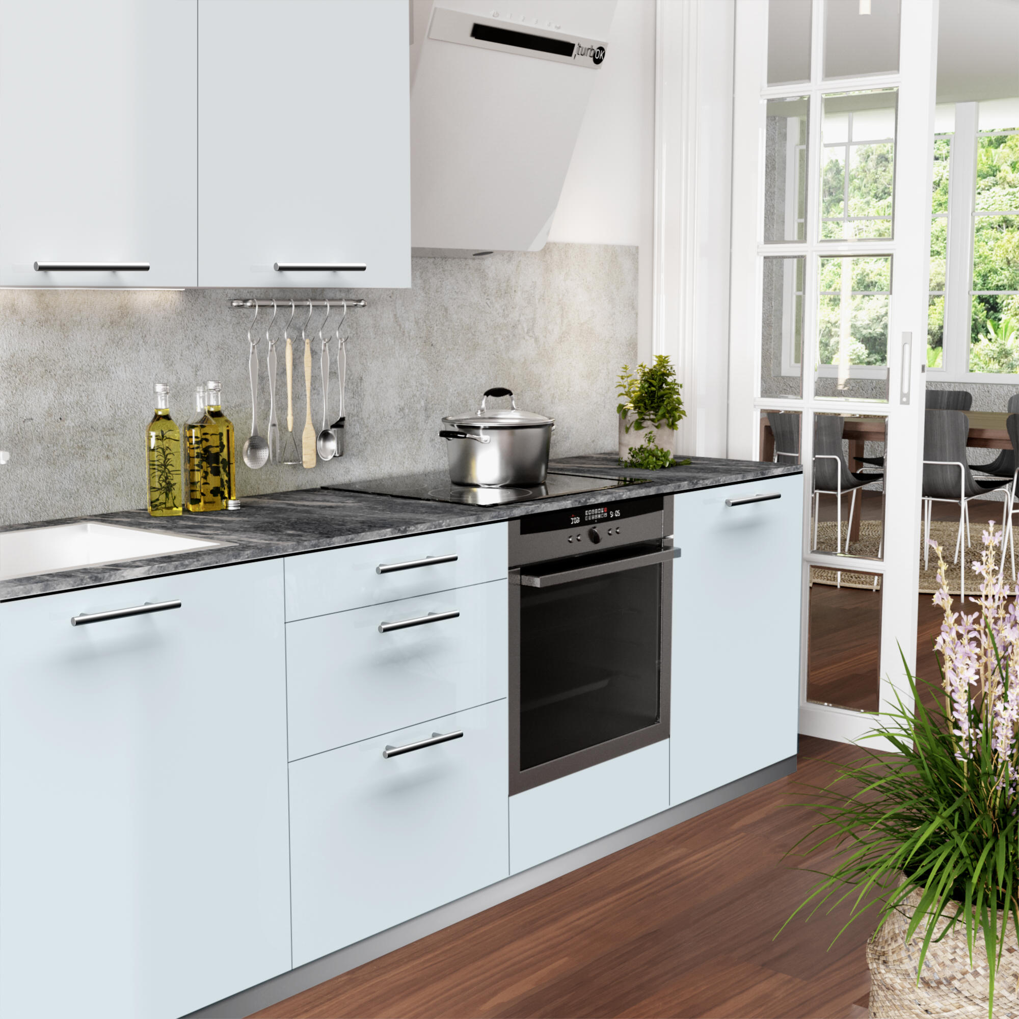 Cocina en kit Atenas azul aguamarina 240 cm con 1 módulo alto + 4 módulos bajos - 13