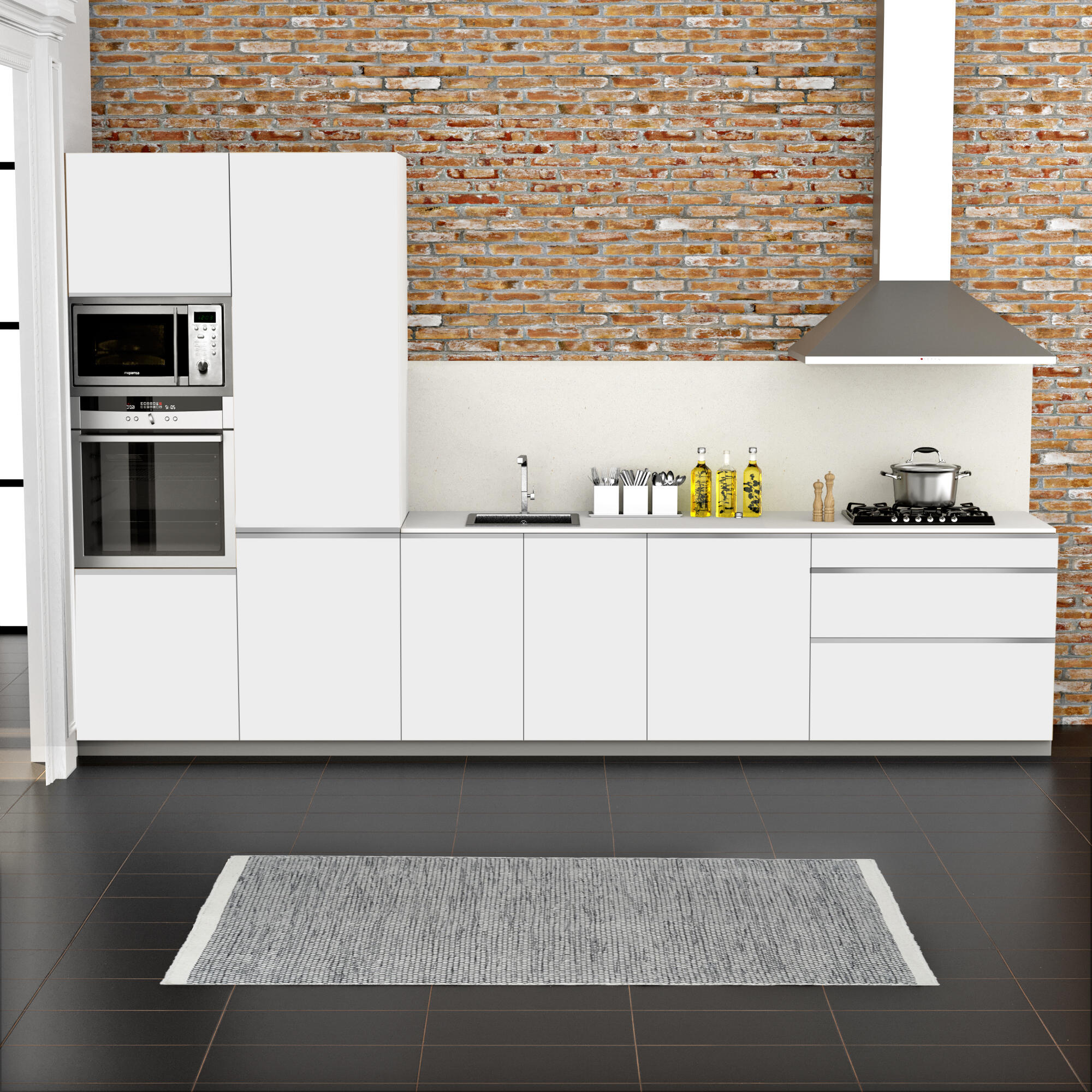 Cocina en kit mikonos blanco 360 cm con 3 módulos bajos