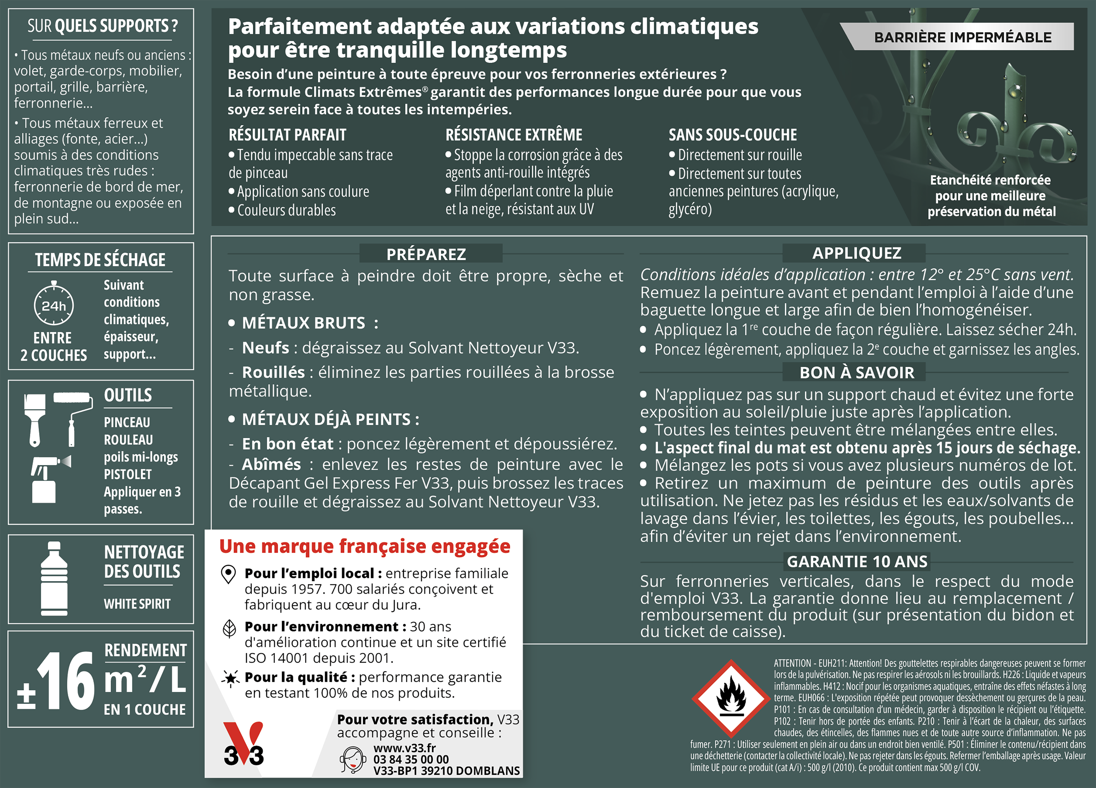 Peinture extérieure bois Climats extrêmes® V33 gris agate satiné 0.5L
