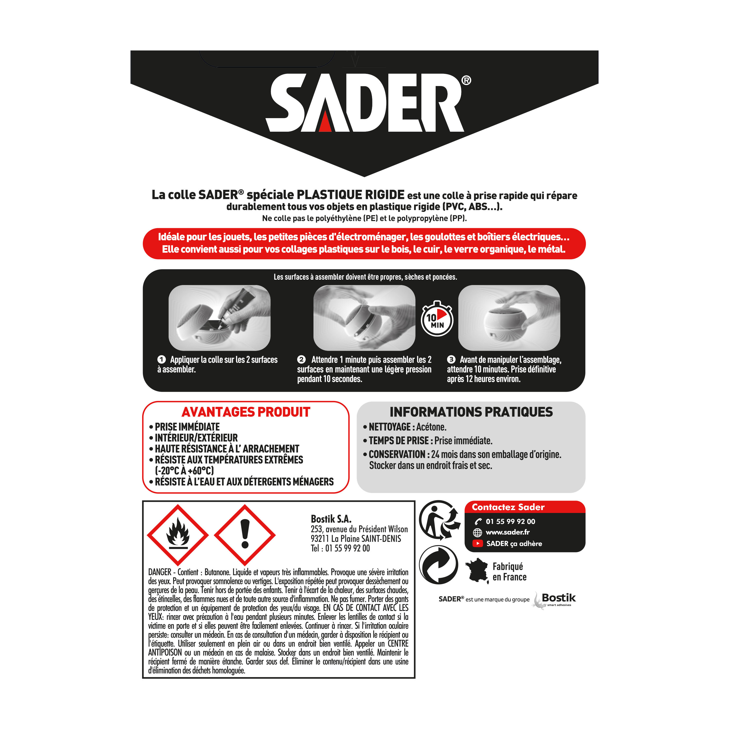 Colle réparation liquide cyano SADER Spécial plastique rigide transparent, 55ml - 3