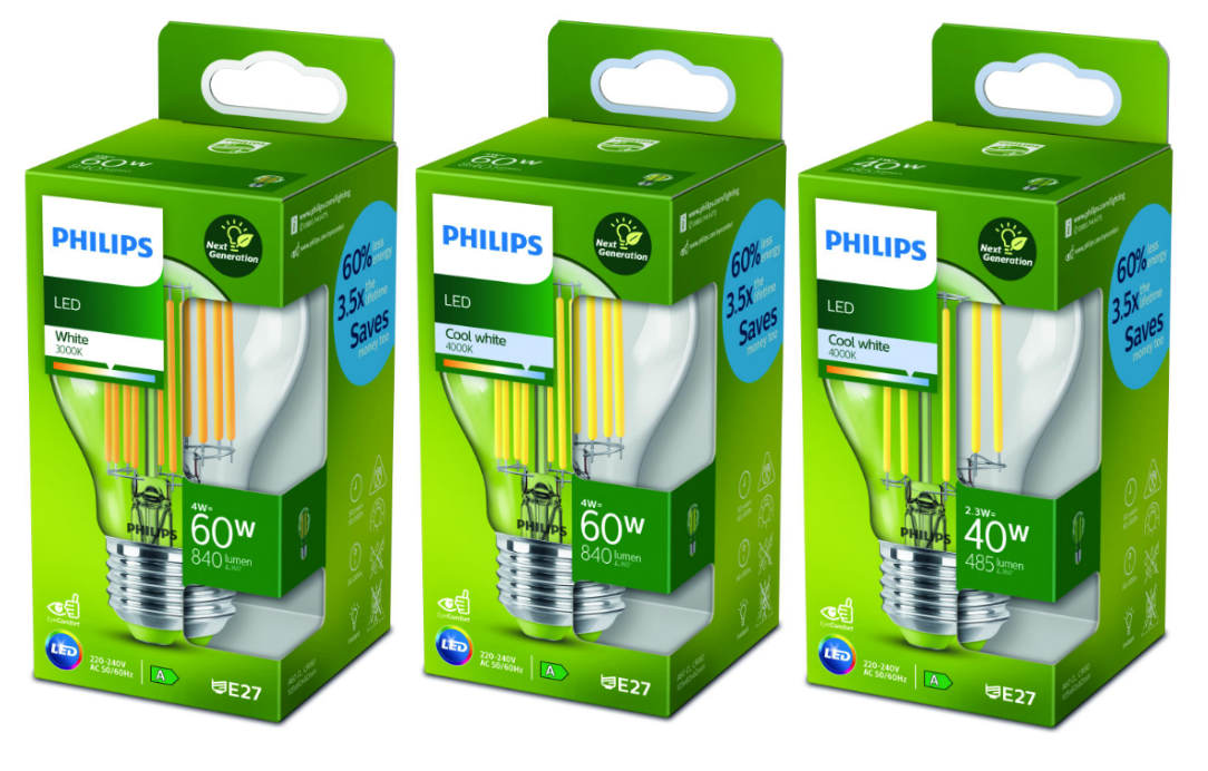 Philips Ampoule LED Ultra Efficient Classe A E27 Dépolie Lot De 2 - Blanc Chaud 2700K