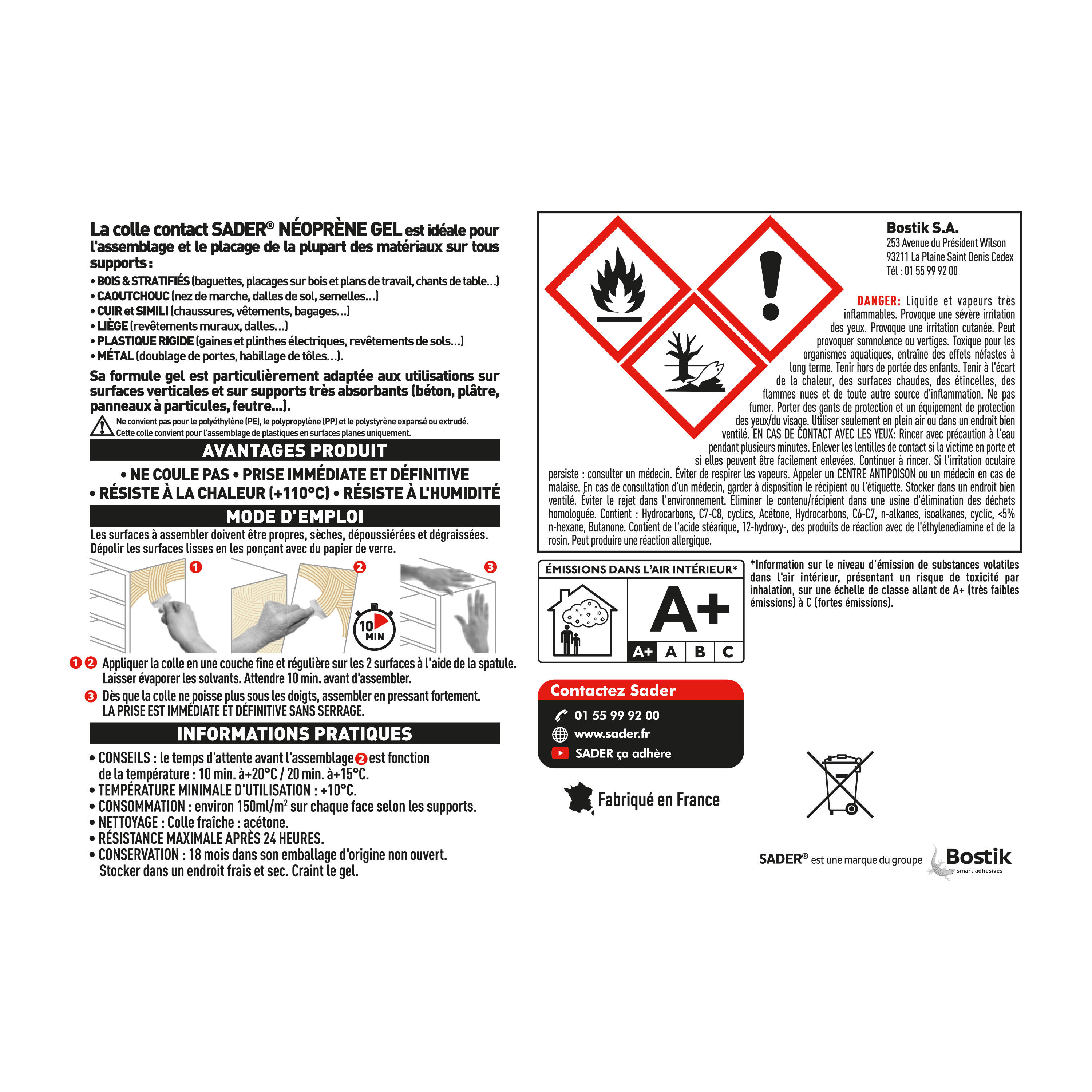 Colle d'assemblage gel néoprène Gel multi-usages SADER, 750ml beige - 5