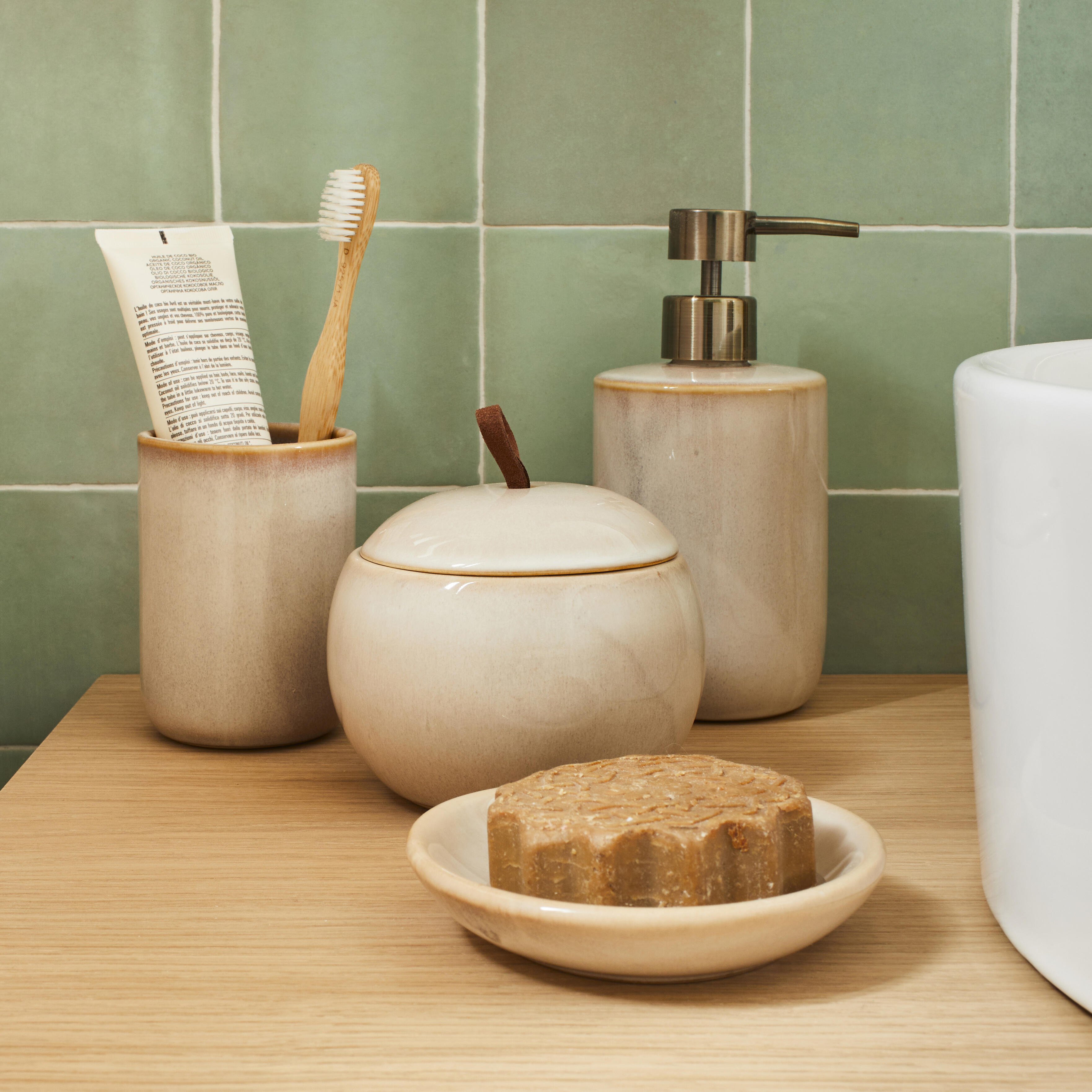 Boîte à coton céramique Marsa, beige AZAO - 2
