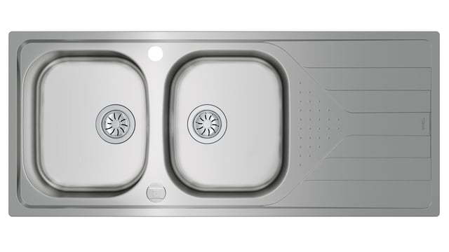 Evier à encastrer 2 bacs avec égouttoir, Inox micro-structuré UNIVERSELLE Gris