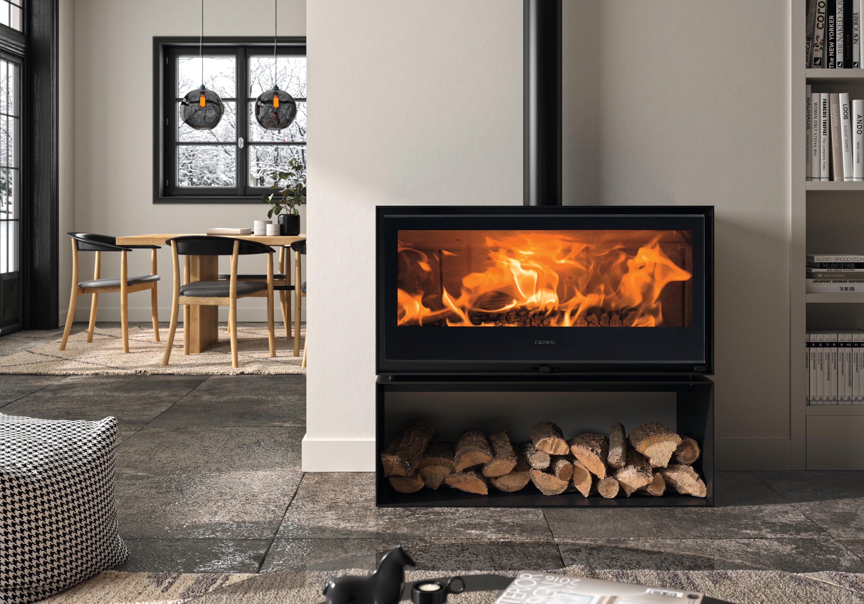 Poêle à bois CROWN Poele a bois toucan bucher ecodesign noir, 8.9 kW ...