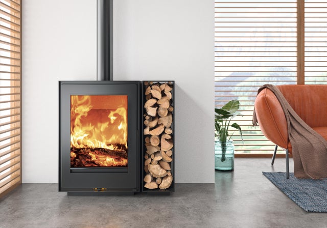 Poêle à bois CROWN Poele a bois faucon bucher a droite noir, 8.7 kW