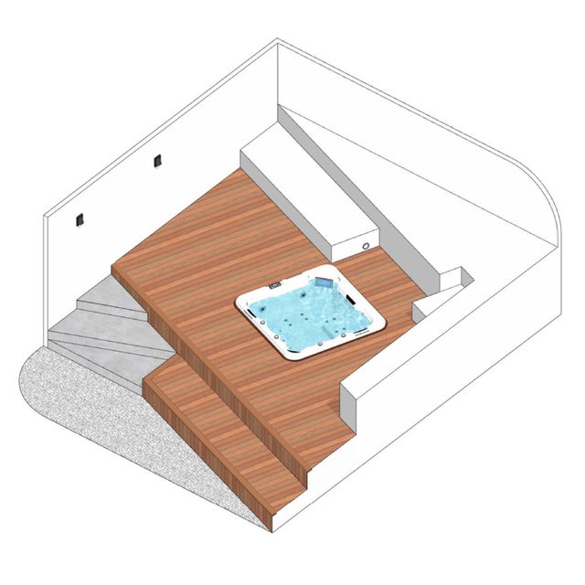 schéma d'une terrasse design avec spa