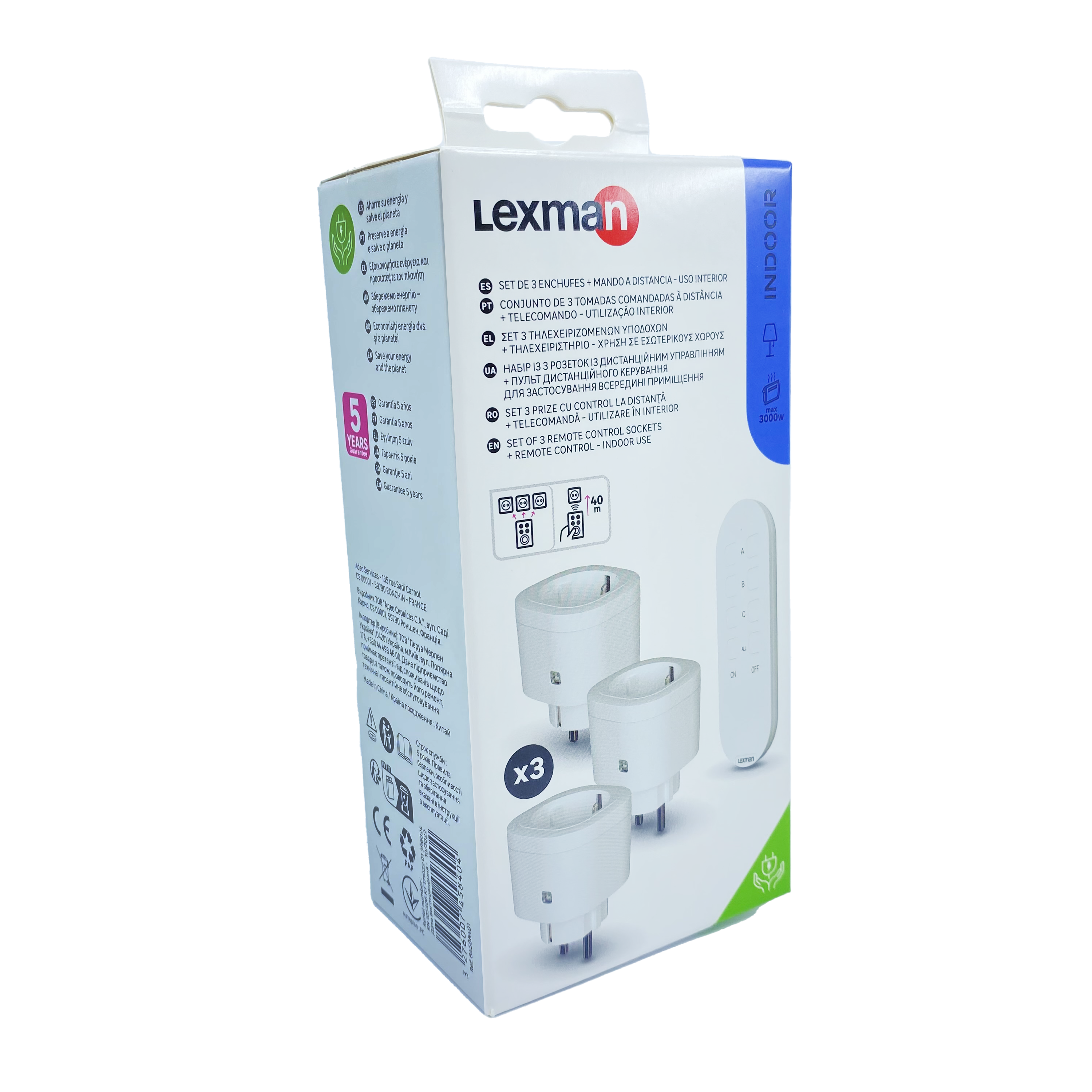 3 tomadas interiores com comando branco LEXMAN - 9