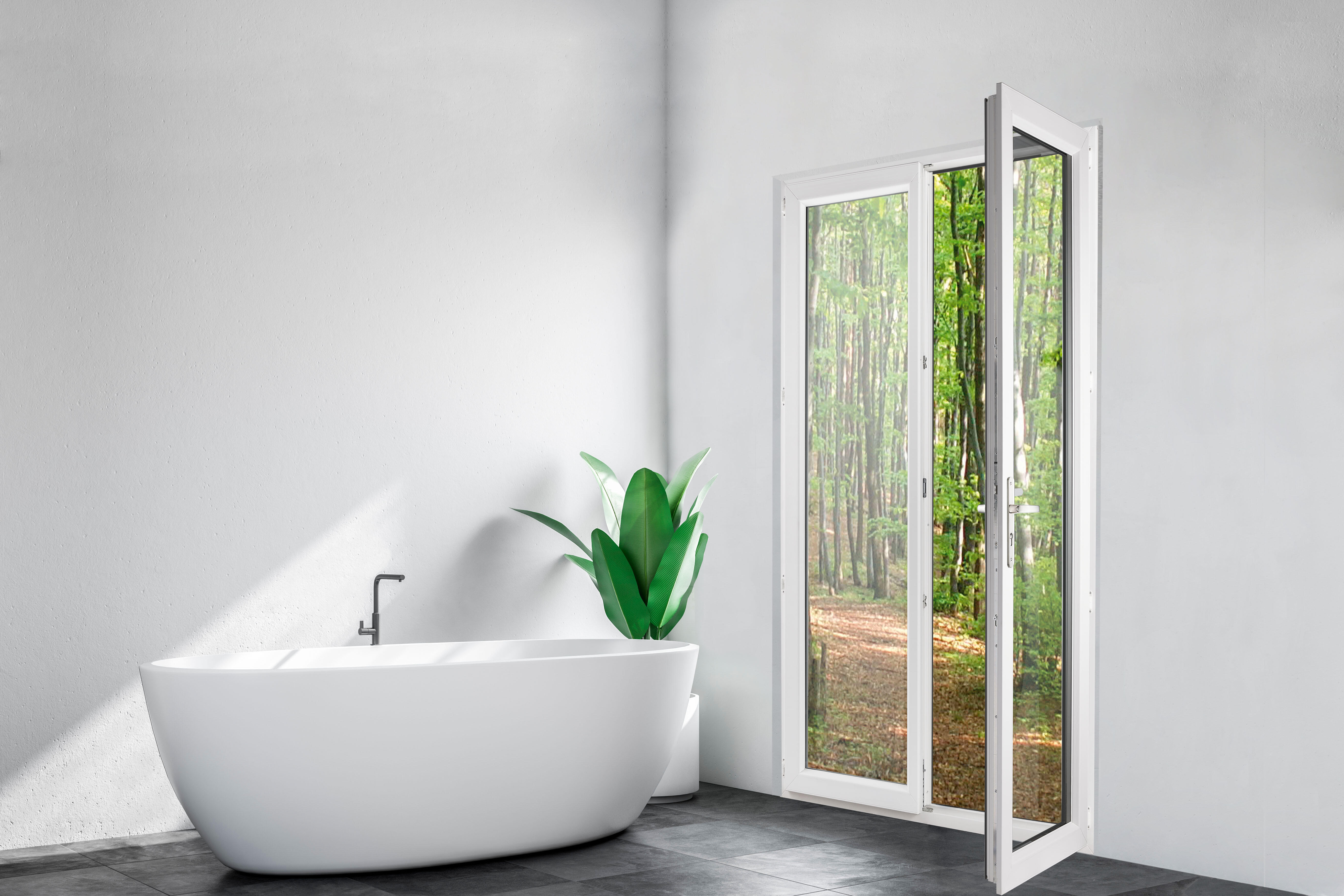 Porte fenêtre PVC Essentiel H.225XL.140cm 2 vantaux gris ext/blanc int - 2