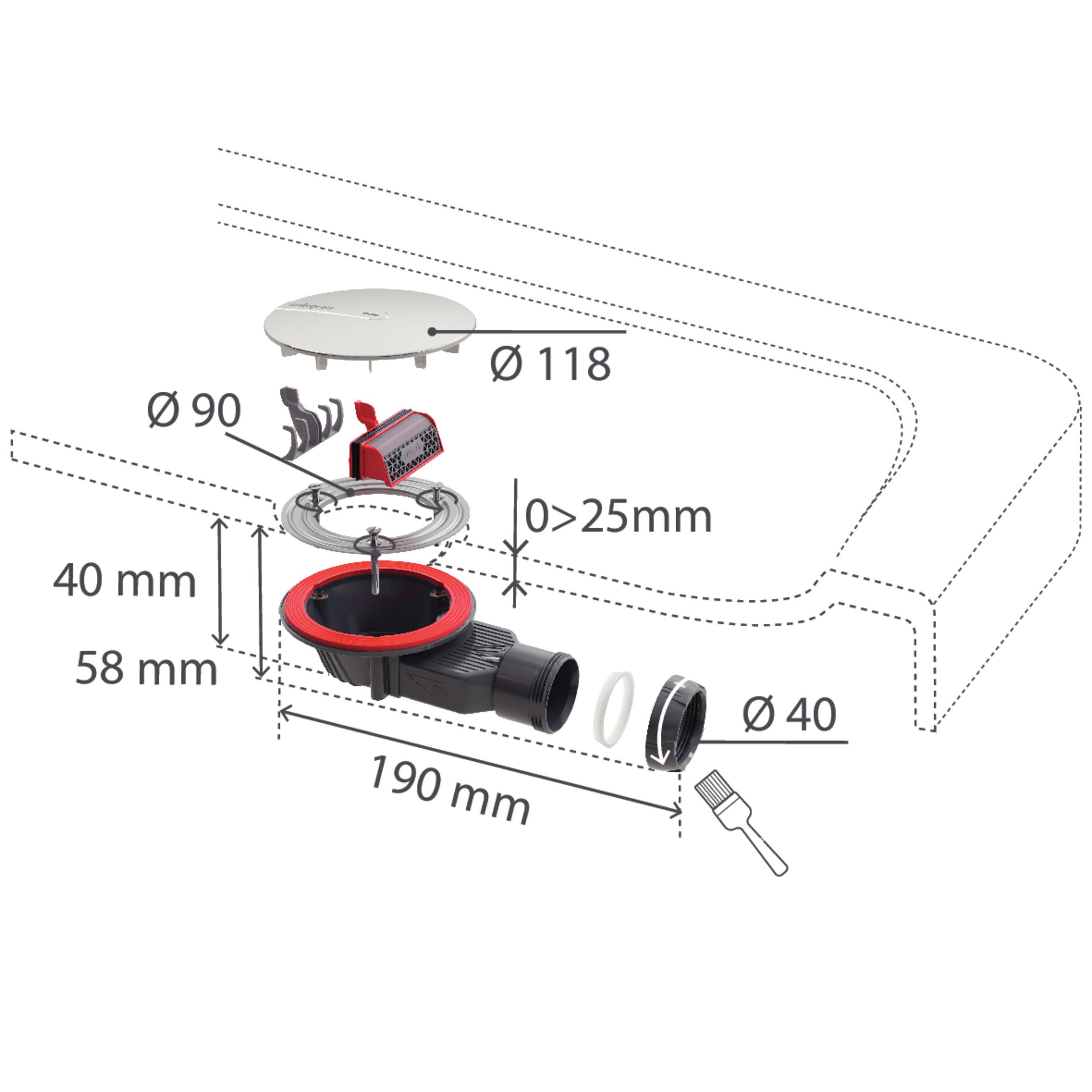 Bonde pour pour bac de douche, gris, Diam.90 mm, WIRQUIN - 3