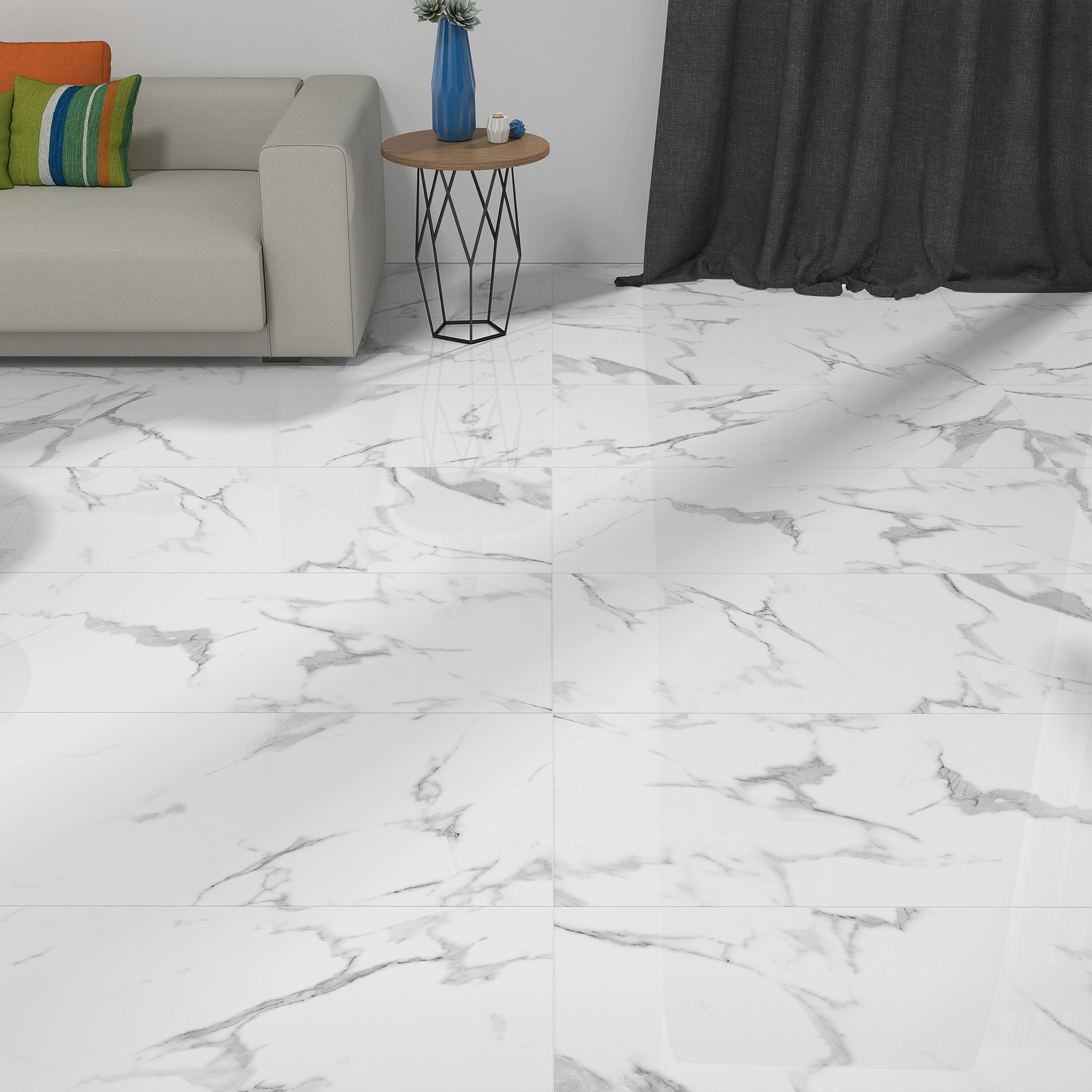 Pavimento cerâmico interior Casablanca brilhante 60x120 cm ECOCERAMIC branco - 8