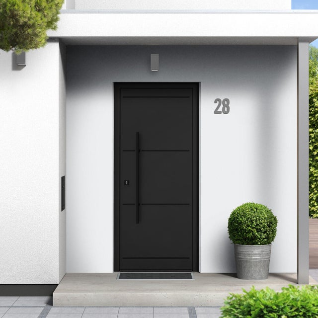 Puerta de entrada metálica serie Plus Comfort fresado negro / interior liso negro apertura derecha 210x90cm