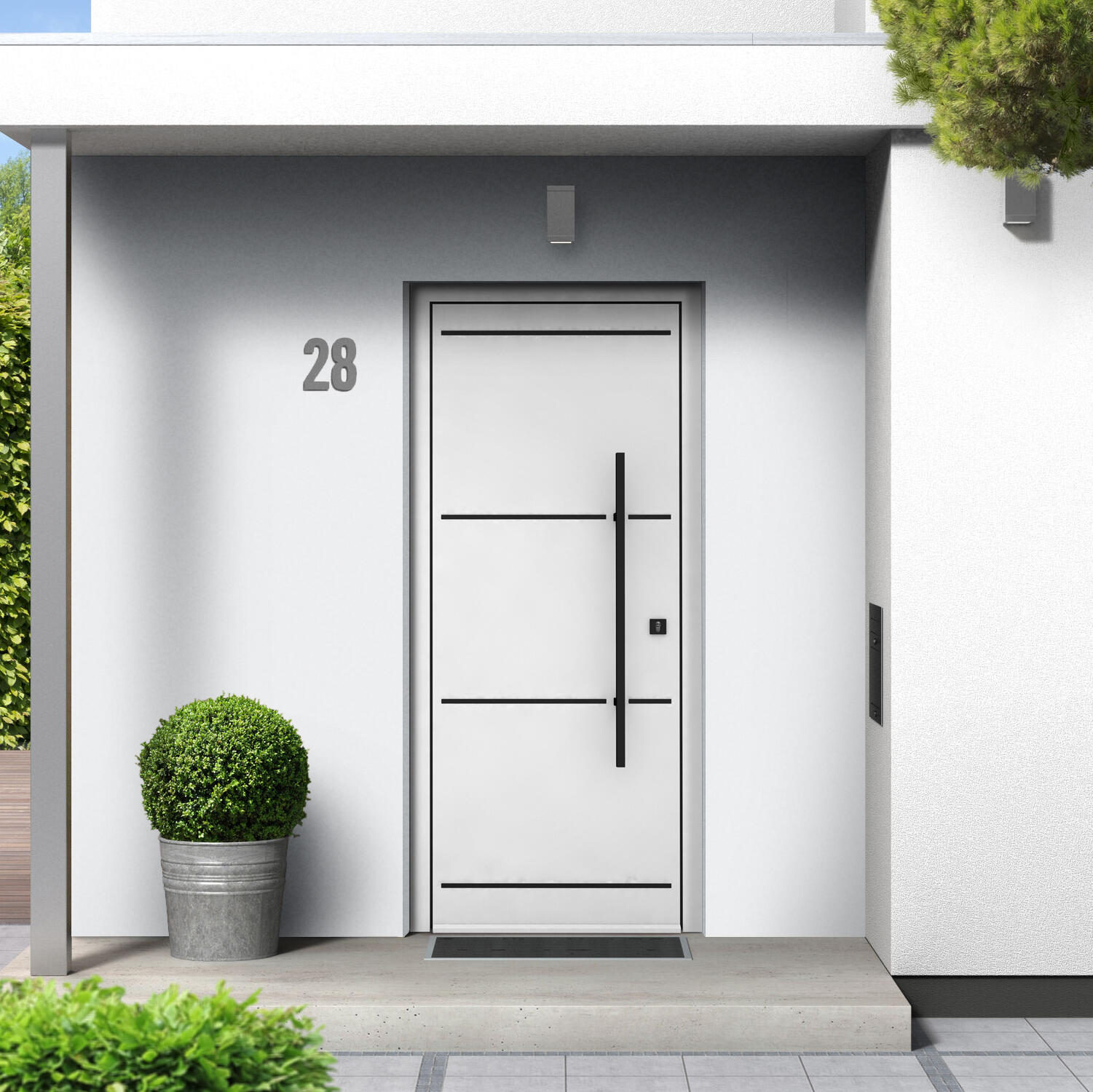 Puerta de entrada metálica serie plus comfort fresada blanco /interior liso blanco apertura izquierda 210x90cm