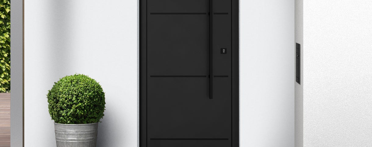 Puerta Plus Comfort de aluminio negra de apertura derecha de 90x210cm
