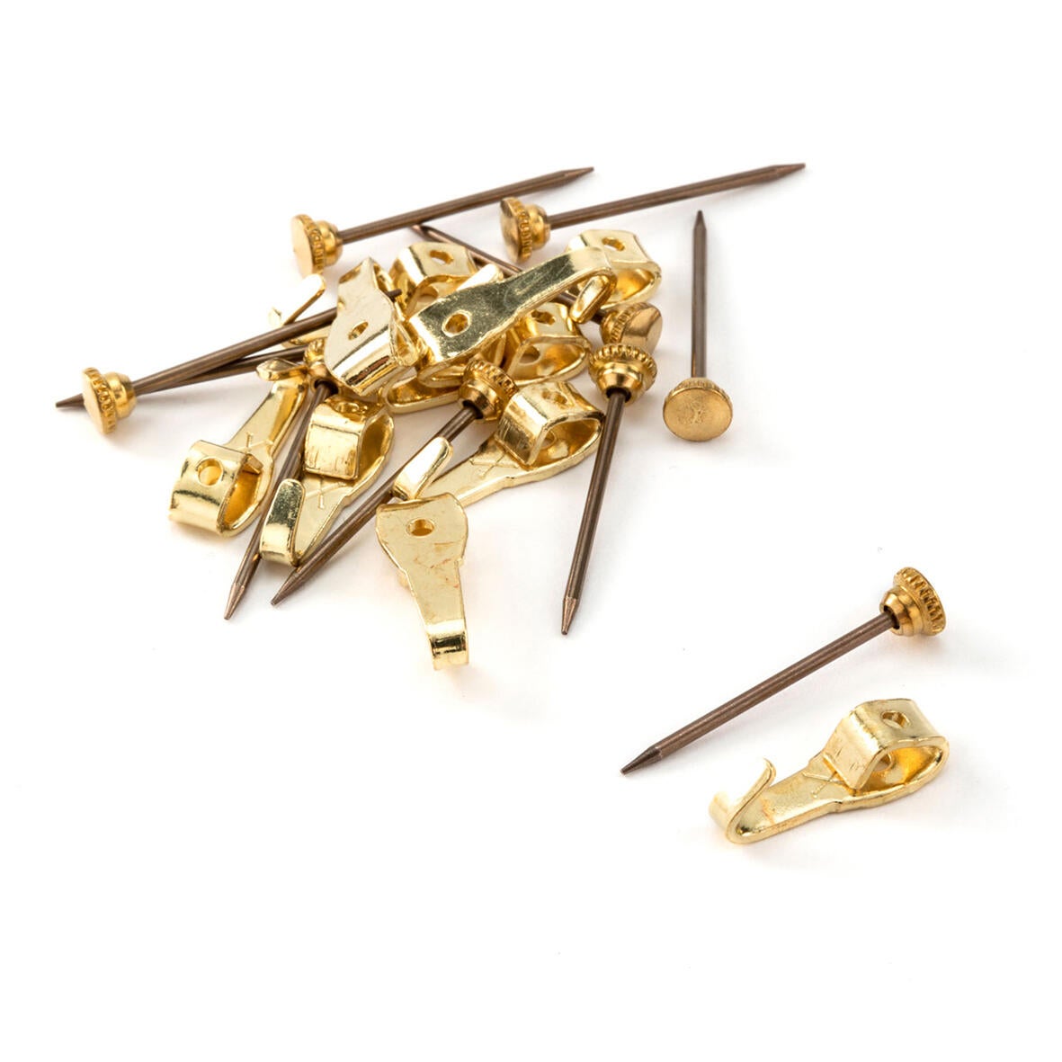 Lot de 12 crochets X TERF0 tableau, acier laitonné, support plâtre, brique, bois - 2