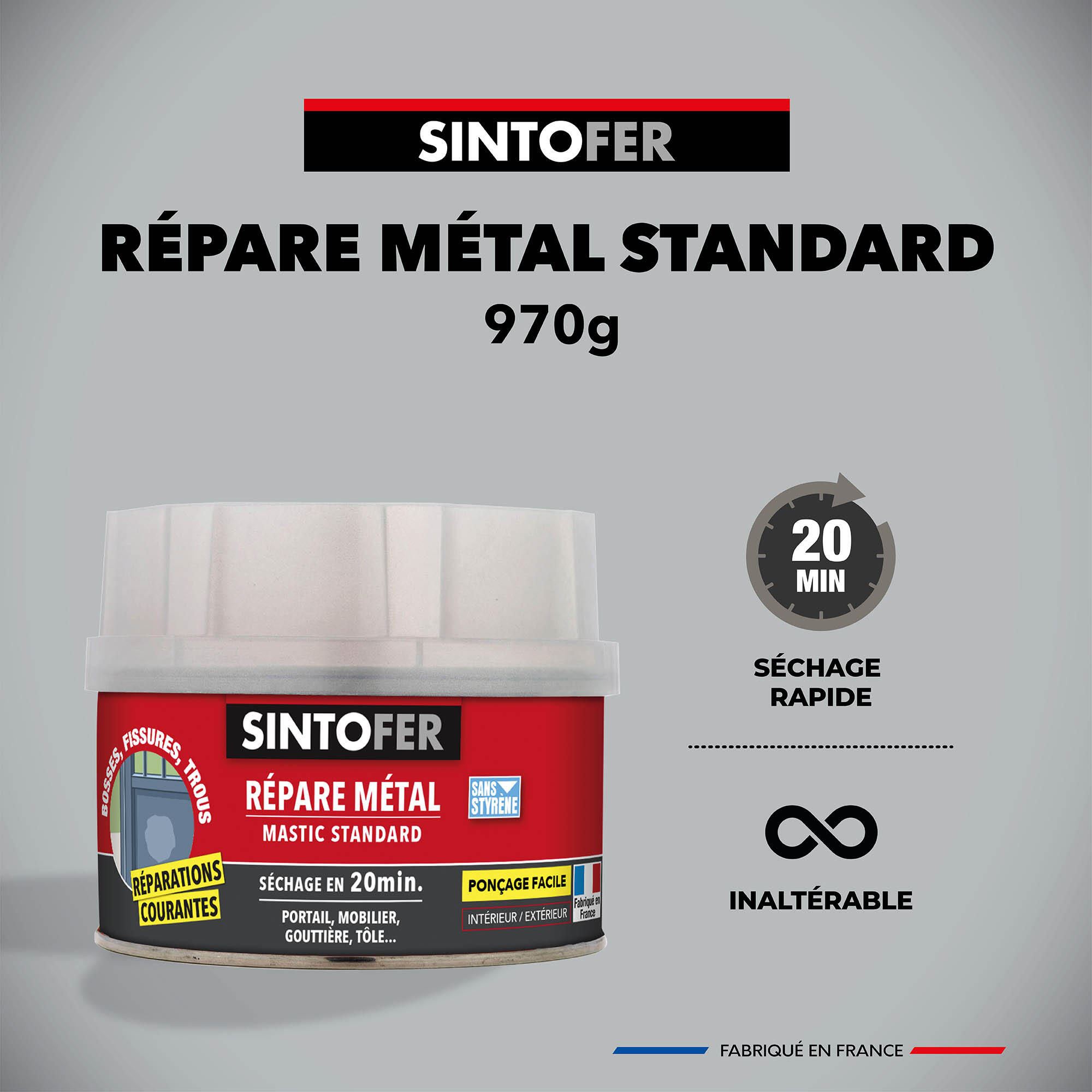 Enduit de rebouchage en pâte Sintofer, répare métal standard SINTO 970 g - 3