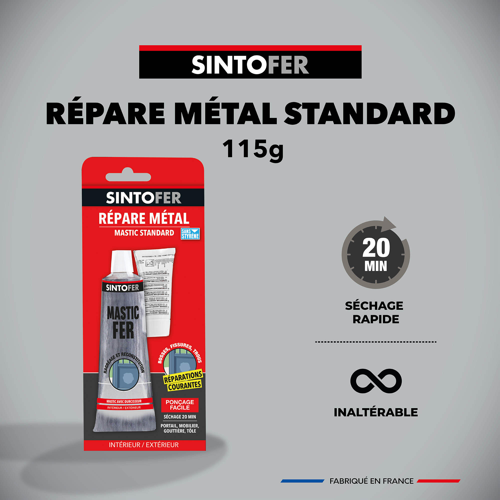 Mastic Répare métal avec durcisseur SINTOFER blanc 115 g - 4