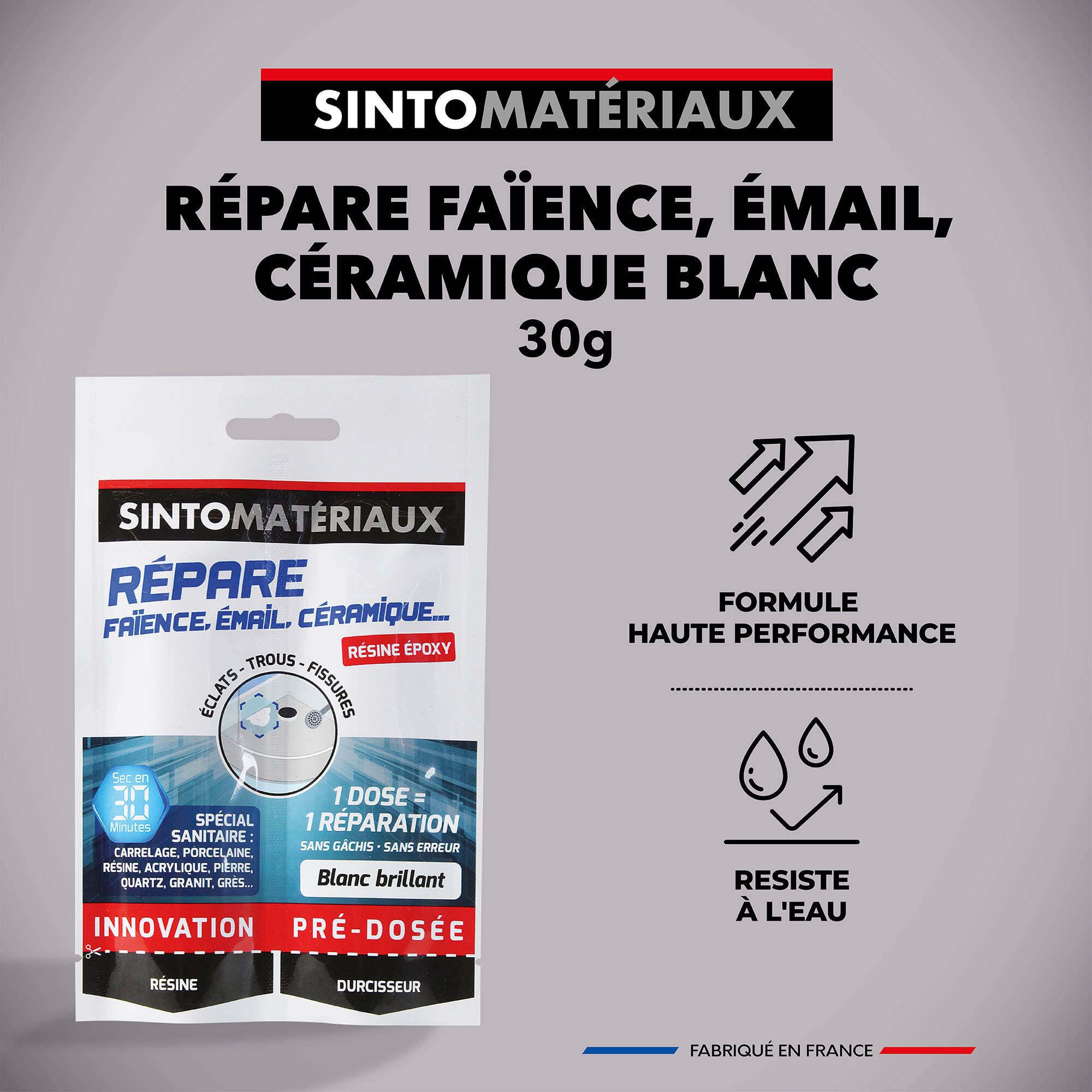 Colle de réparation pâte époxy Sintomateriaux SINTO, 30 g blanc - 5