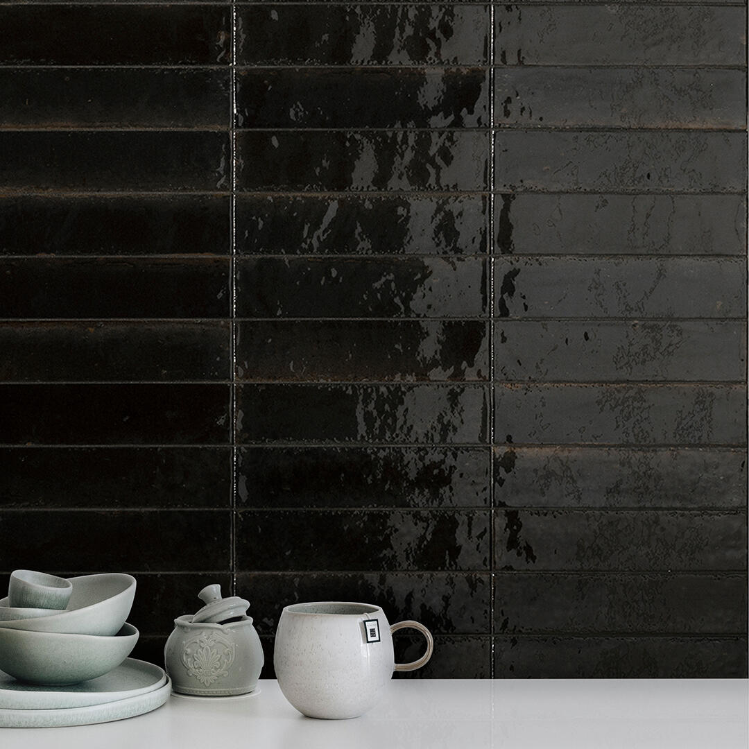 Carrelage mur intérieur effet zellige noir Pablo l.6 x L.24 cm x Ep.10 mm - 2