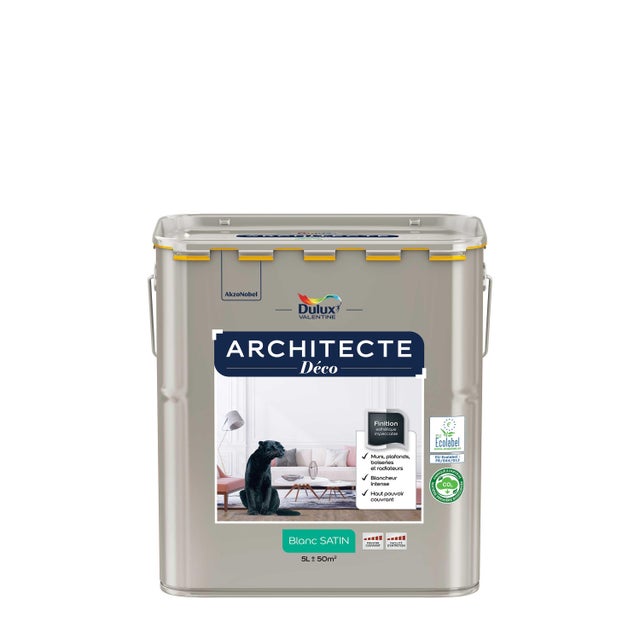 Peinture mur, plafond blanc satiné DULUX VALENTINE Architecte déco 5l