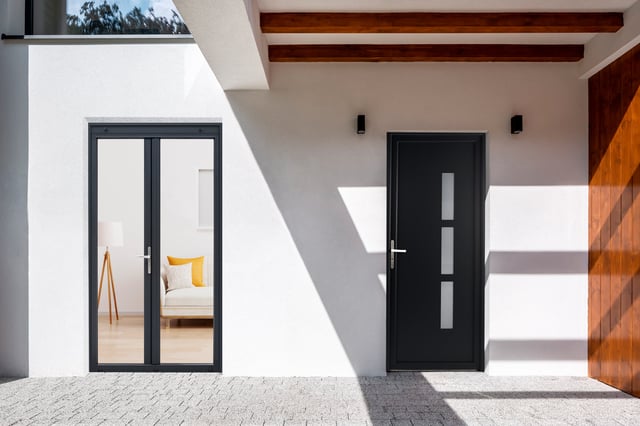 Porte fenêtre av volet roulant PVC Essentiel H215xl120cm 2 vt gris ext/blanc int