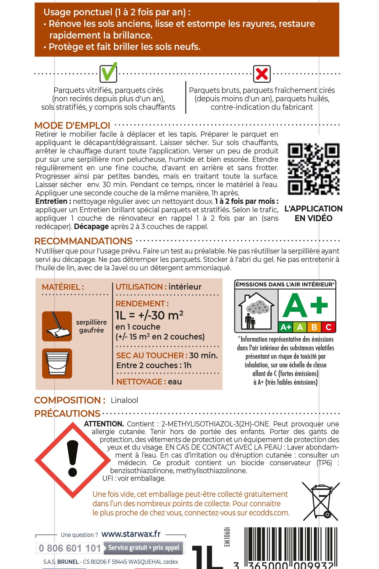 Rénovateur bois STARWAX Parquets et stratifiés, brillant, 1L, 1Kg - 3