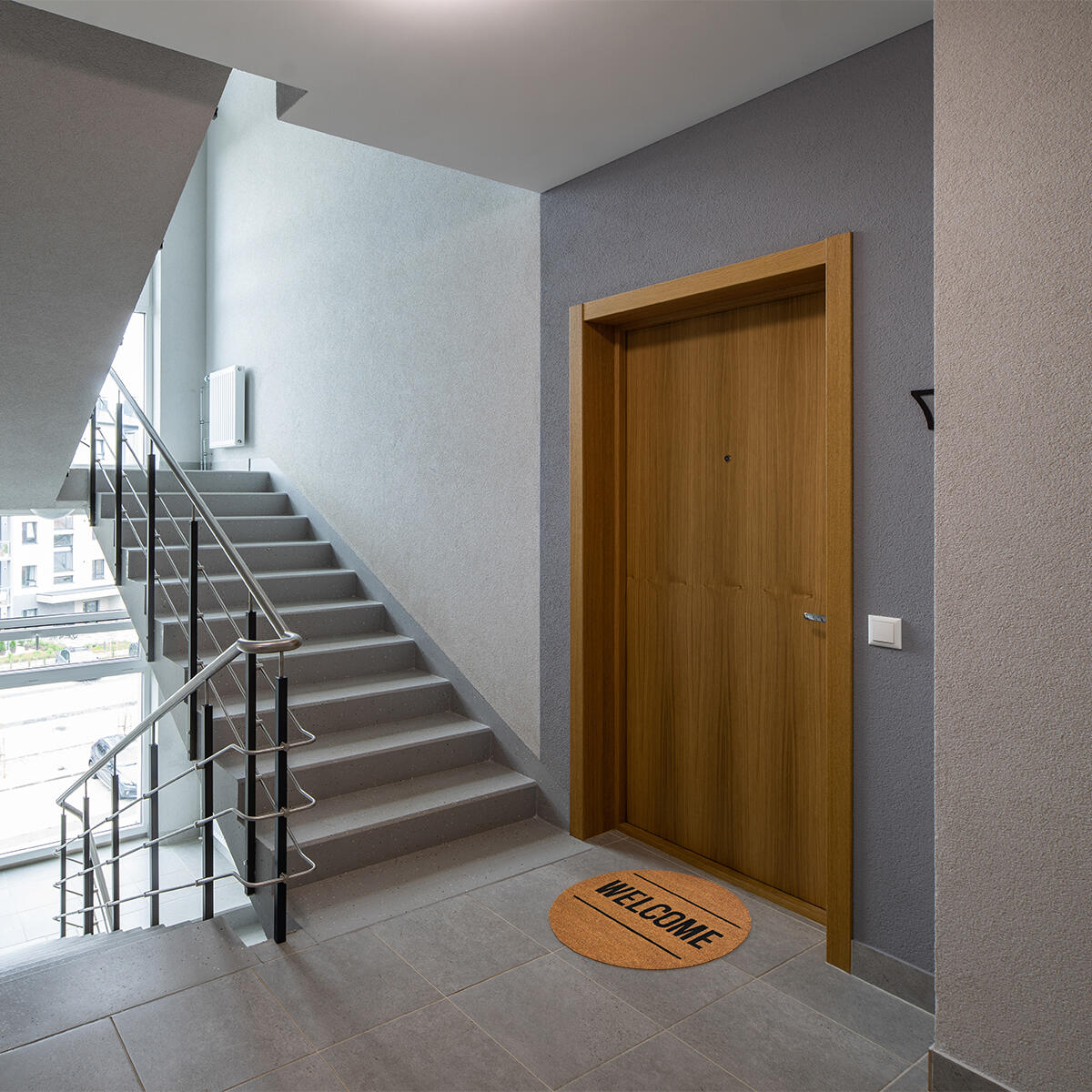 Tapis coco rond welcome beige 60x60 Ep. 15mm  - 2